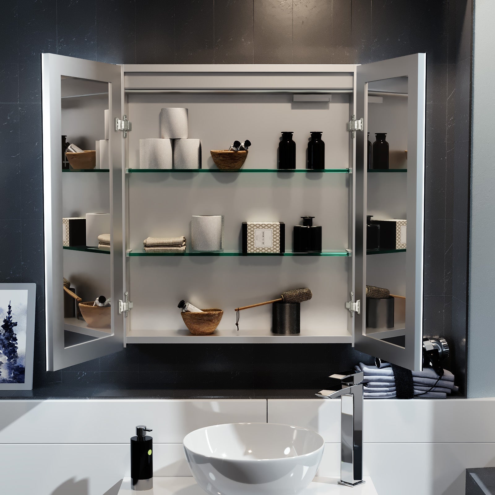 LED 600 x 700mm Mirror Cabinet Storage Wall Mounted Bathroom Cupboard