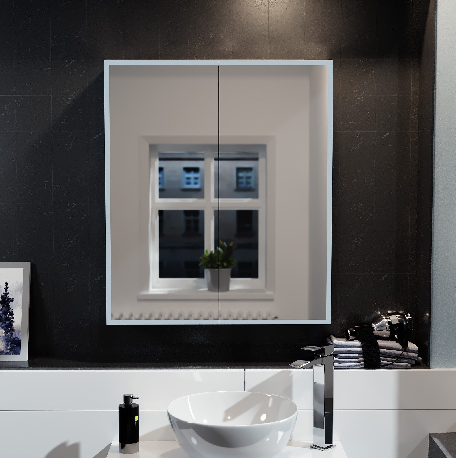 LED 600 x 700mm Mirror Cabinet Storage Wall Mounted Bathroom Cupboard