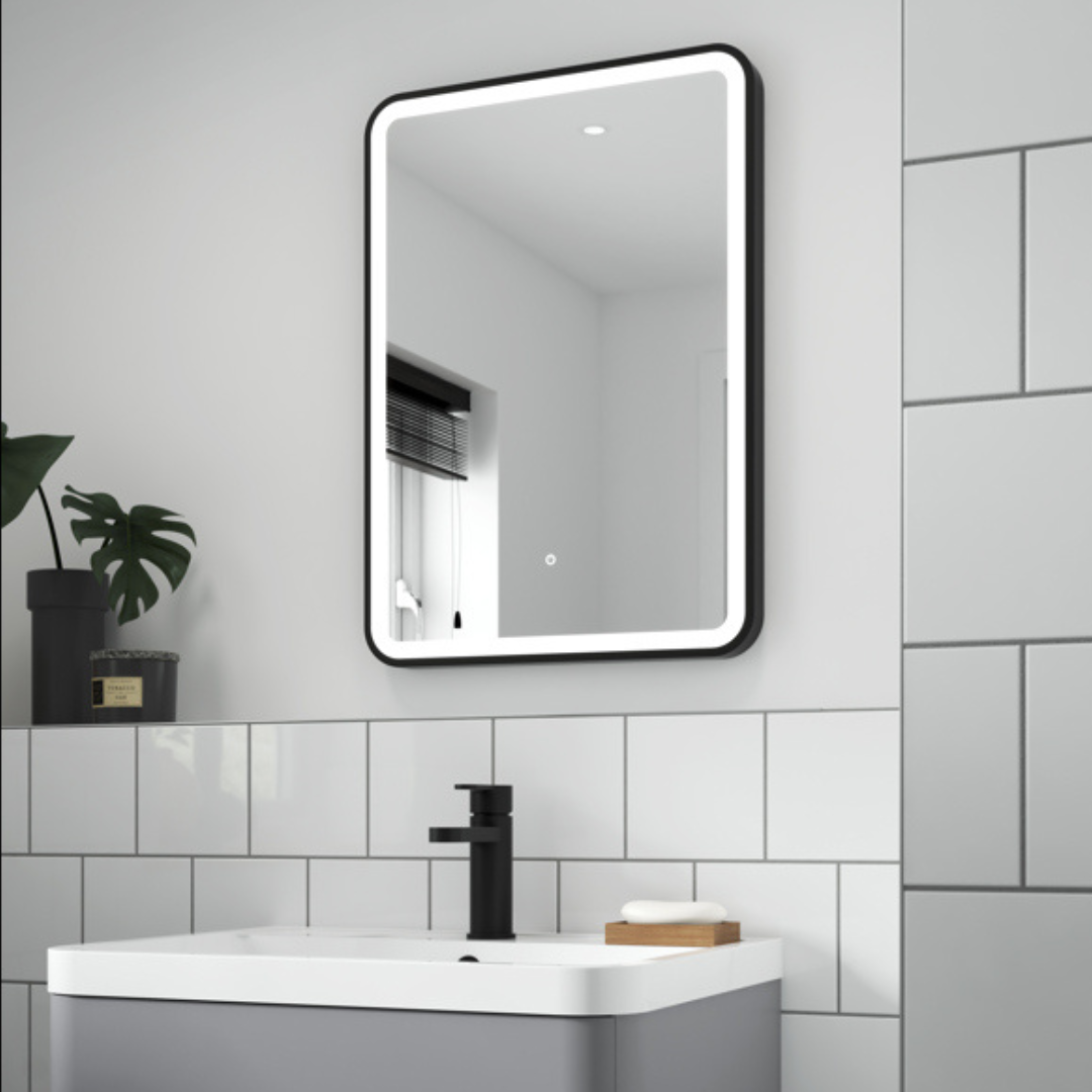Black Frame Touch Sensor LED Rectangular Mirror With Demister 700 x 500mm