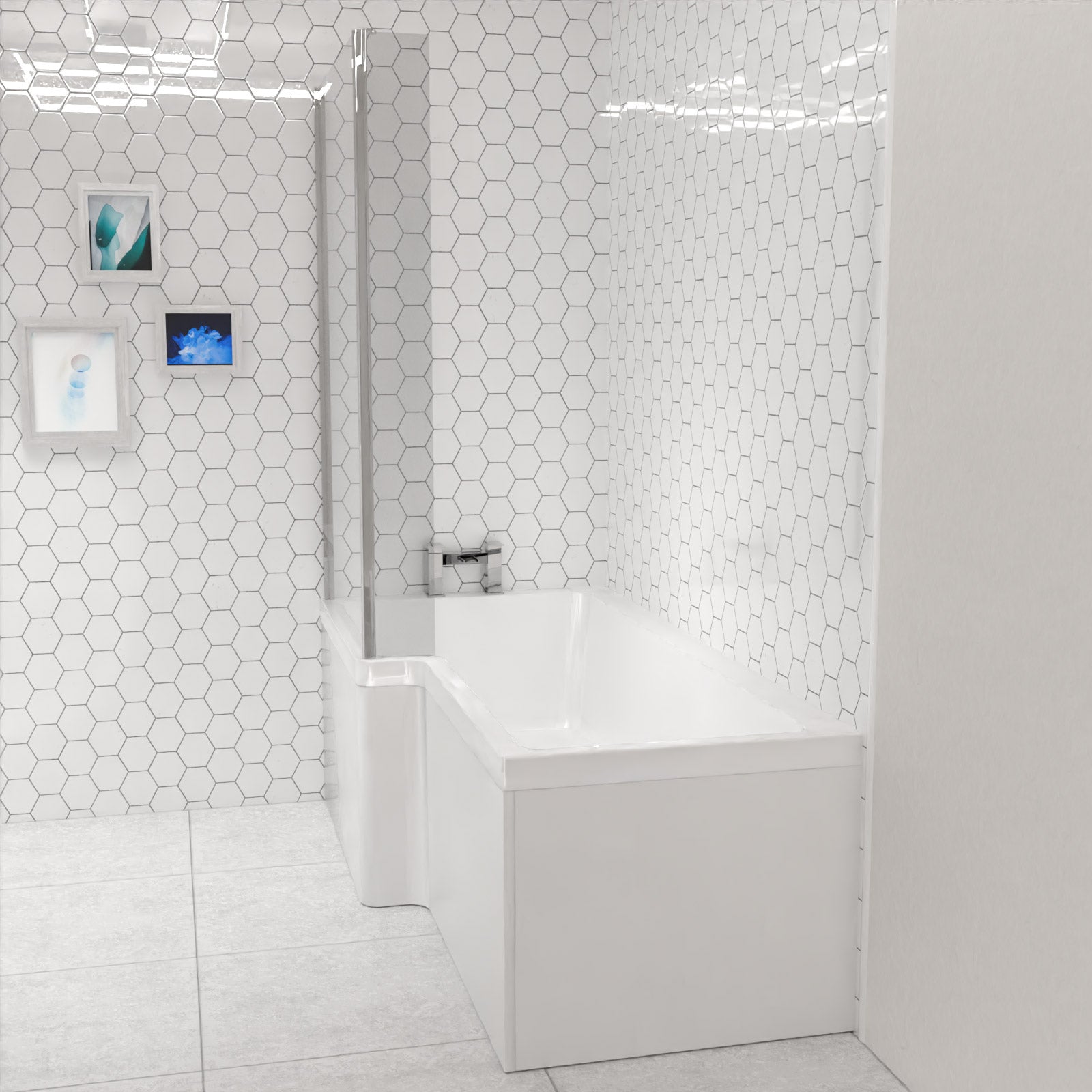 L-Shaped Left Hand Shower Bath & Optional Panels and Shower Screen