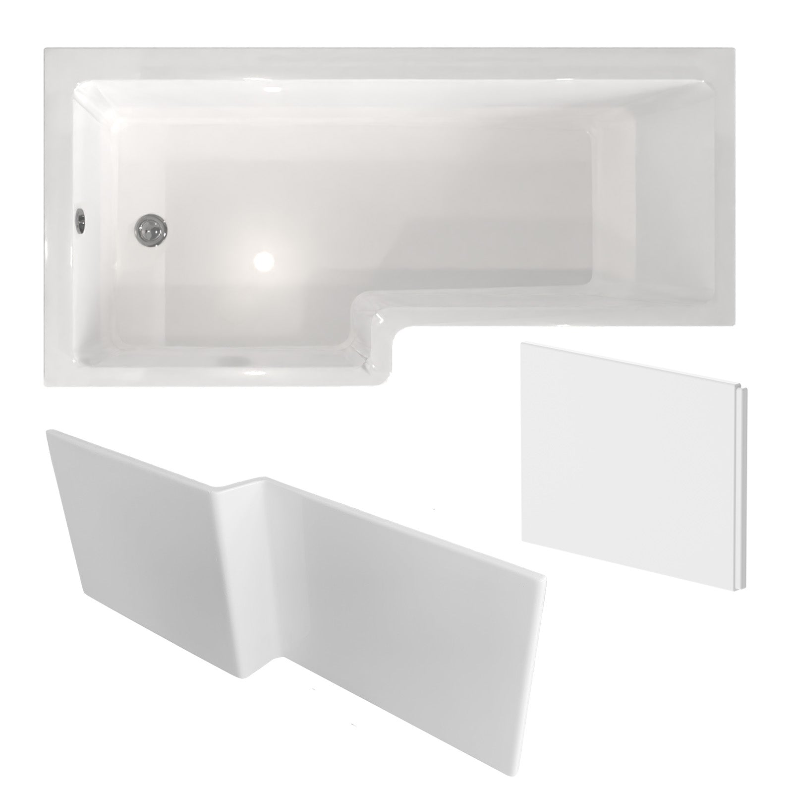 L-Shaped Left Hand Shower Bath & Optional Panels and Shower Screen