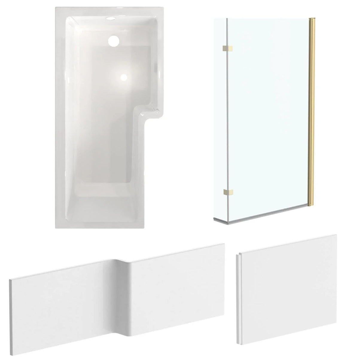1700mm L-Shaped Right Hand Shower Bath with Brushed Brass Shower Screen (Front & End Panels Included)