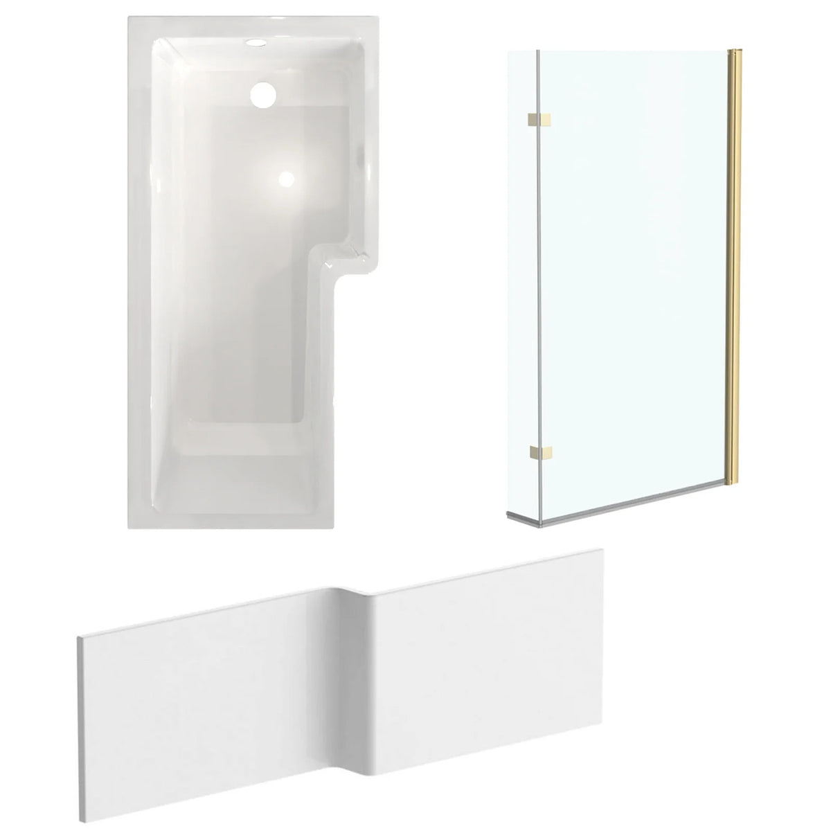 1700mm L-Shaped Right Hand Shower Bath with Brushed Brass Shower Screen (Front Panel Included)