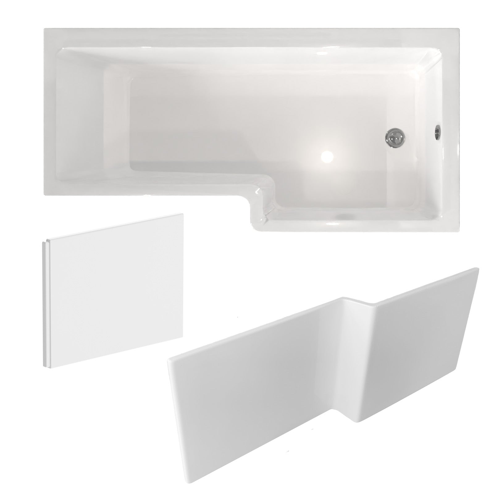 L-Shaped Right Hand Shower Bath & Optional Panels and Shower Screen