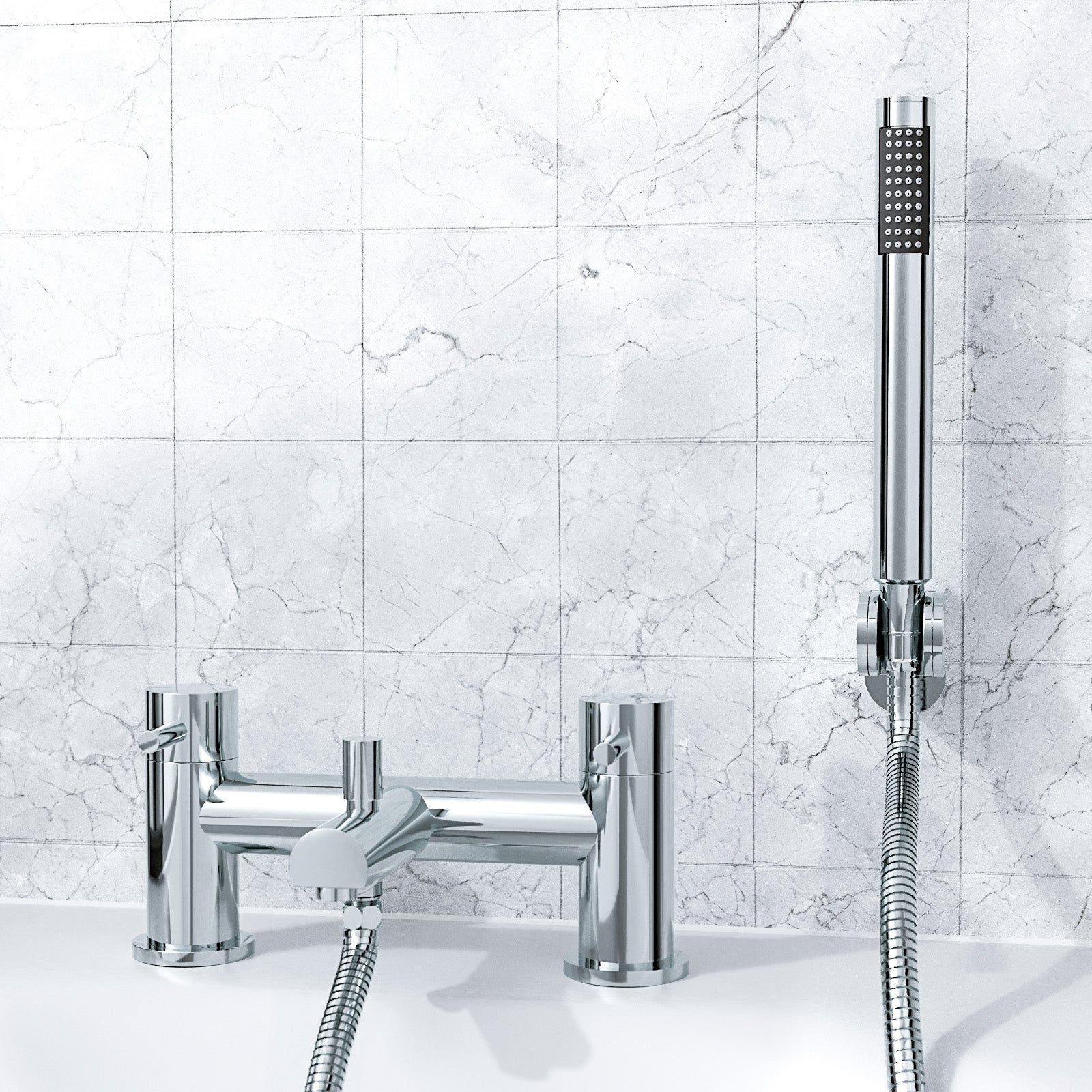 Kyic Modern Bridge Deck Mounted Bath Filler Shower Mixer Tap With Handheld Kit