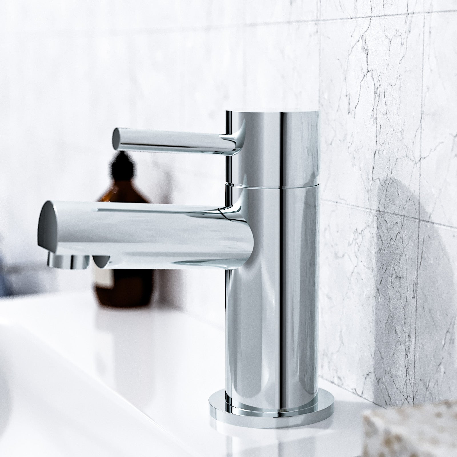 Marc Contemporary Basin Single Lever Tap And Freestanding Bath Shower Mixer Tap With Handset Kit + Click Waste