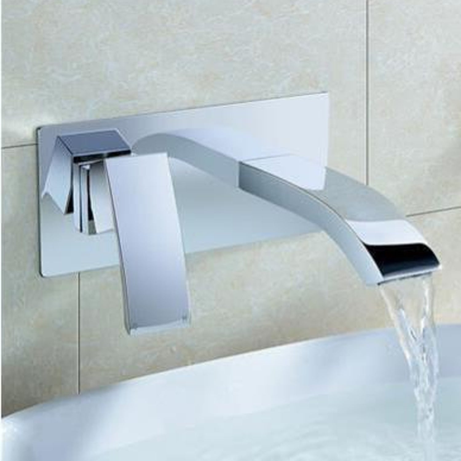 Chrome Designer Bathroom Concealed Wall Mounted Waterfall Basin Sink Single Lever Tap