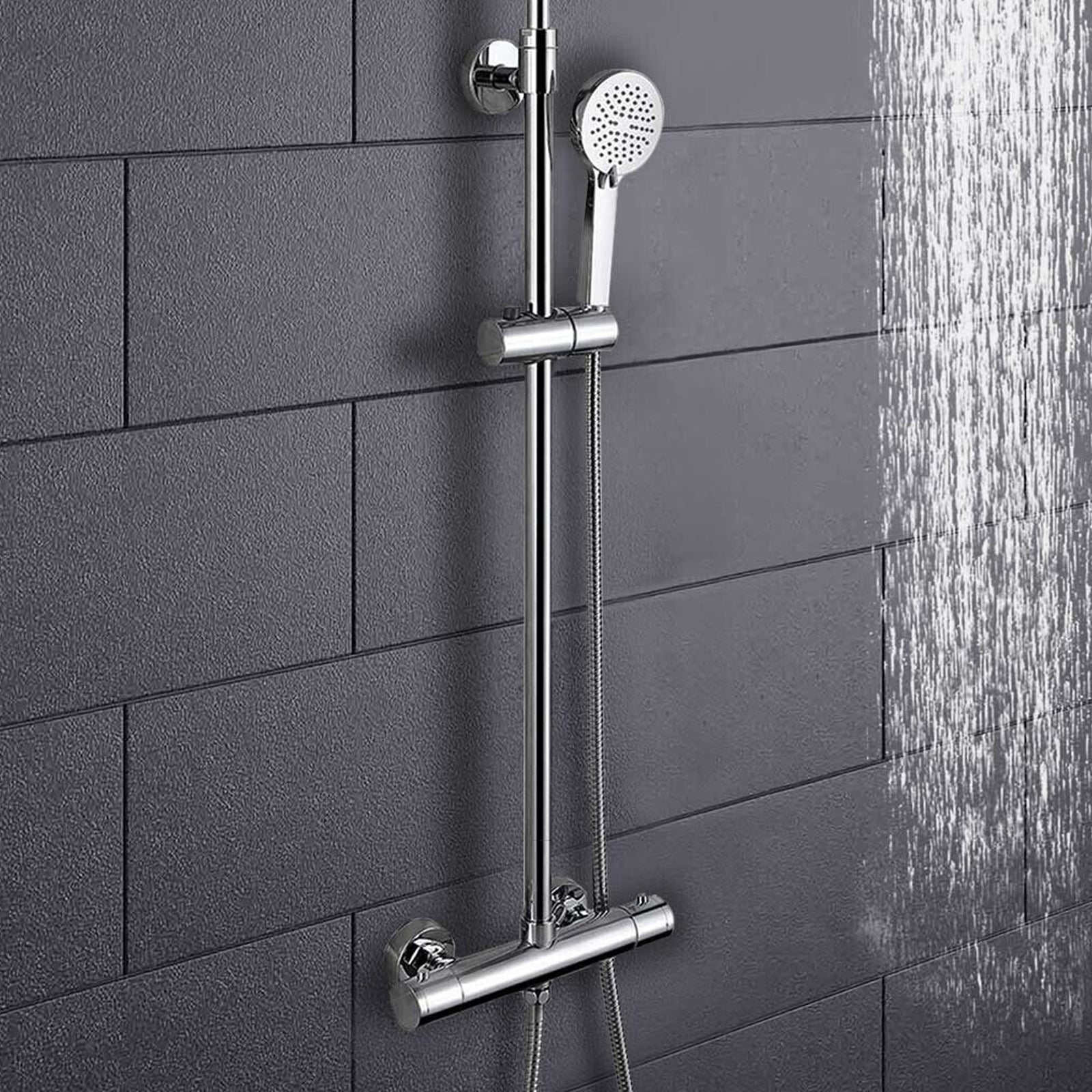 Volvic Exposed Mixer Shower Cool Touch Thermostatic Bar with Riser Rail
