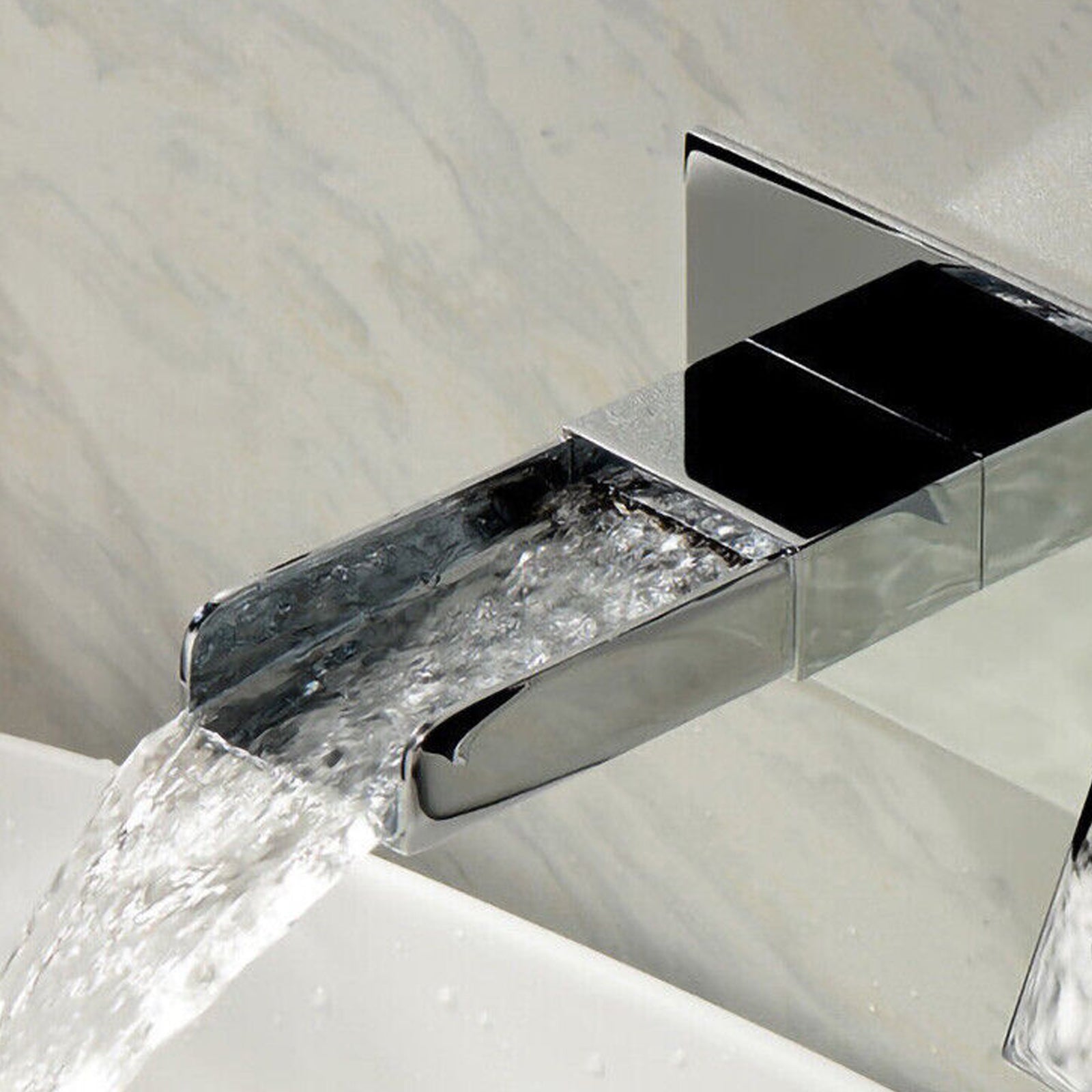 Ozone Chrome Square Waterfall Wall Mounted Basin Mixer Tap