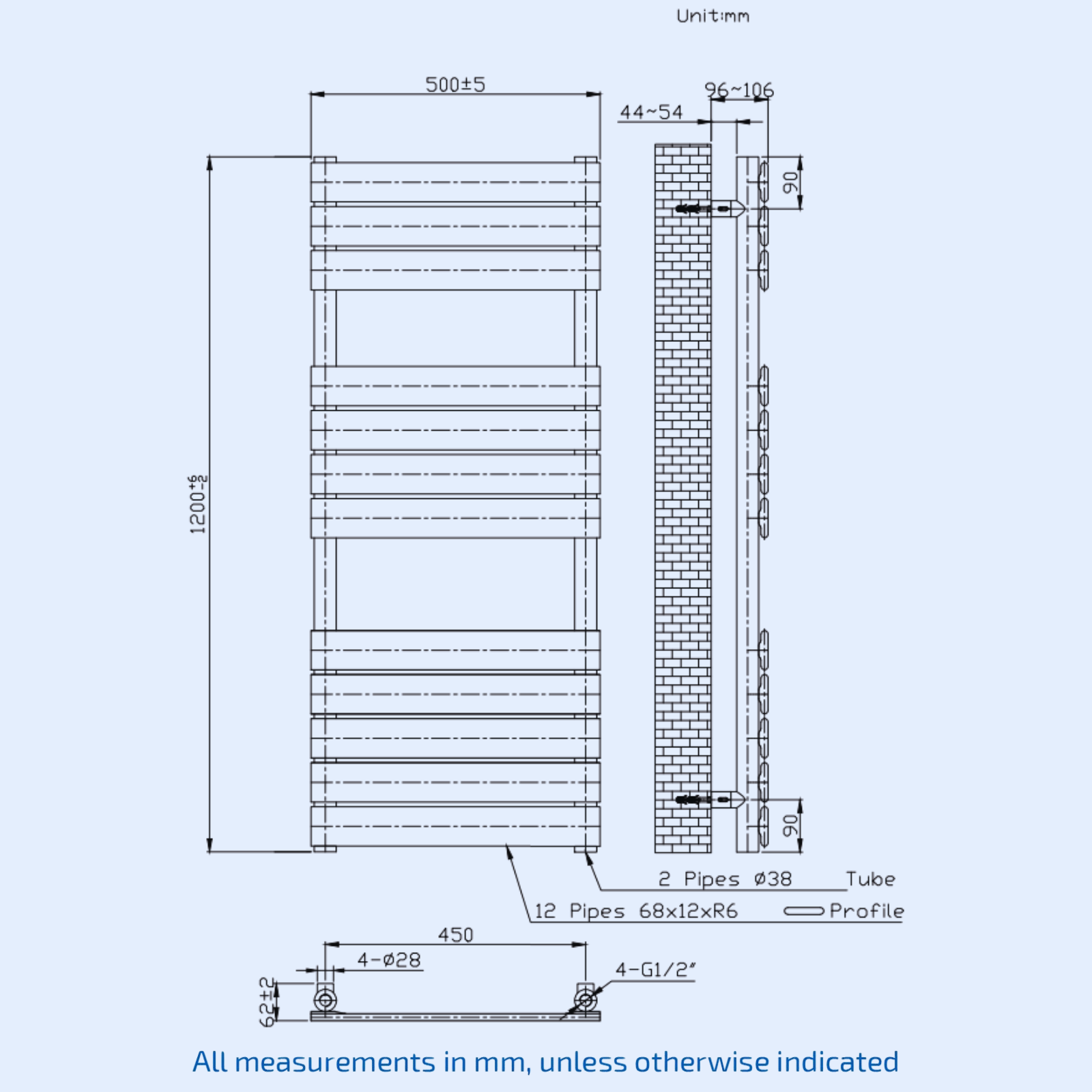 Kartell Malibu 1200mm H x 500mm W Brushed Brass Vertical Designer Towel Rail - MAL1200-500BB