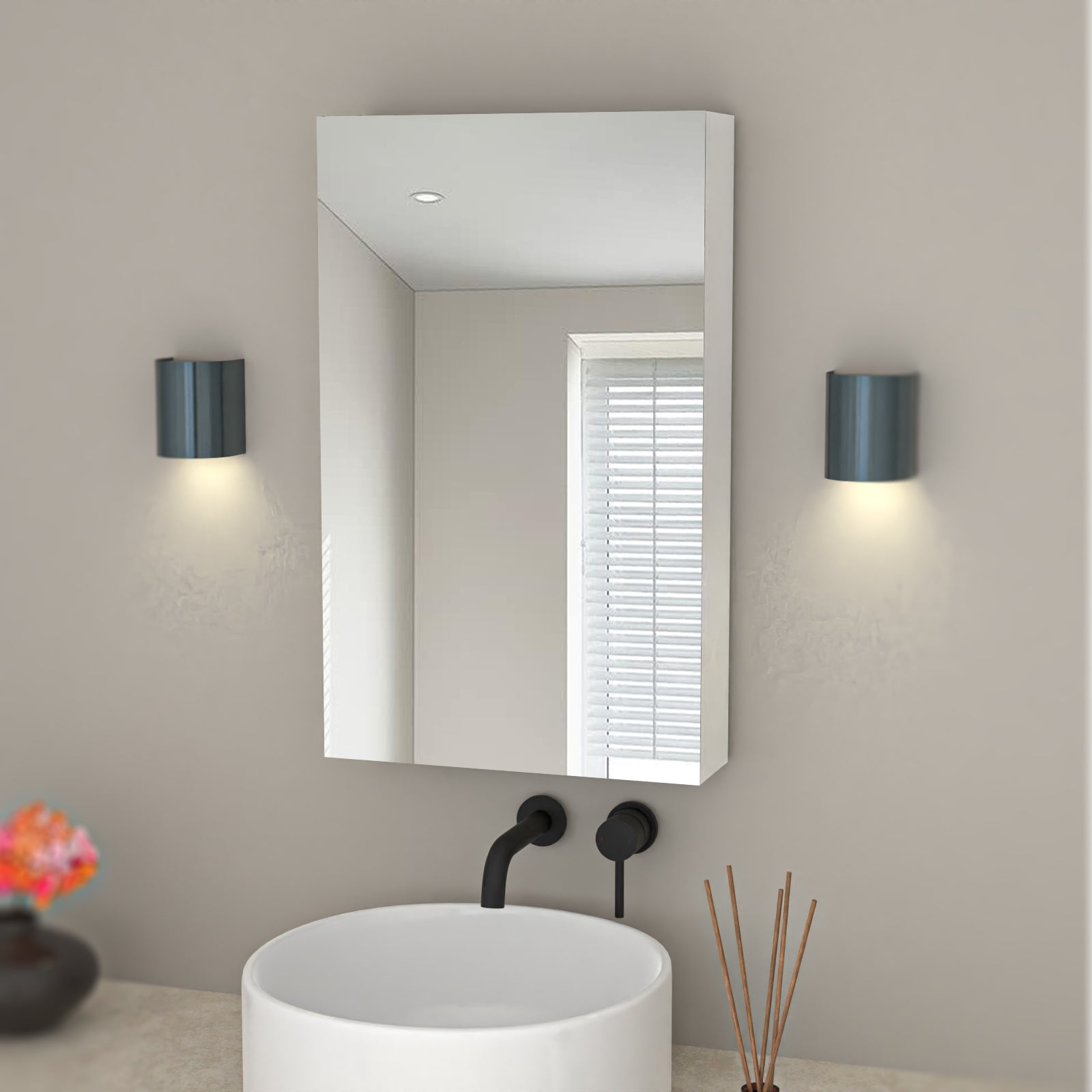 Bathroom Mirror Cabinet With Shelf Storage 400mm Cupboard Vertically