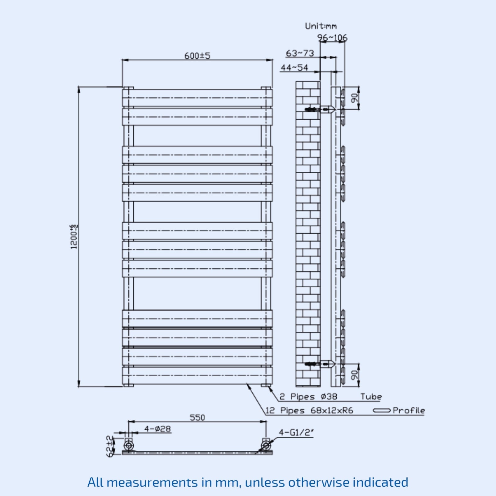 Kartell Memphis 1200mm H x600mm W Chrome Vertical Designer Towel Rail - MEM600-1200