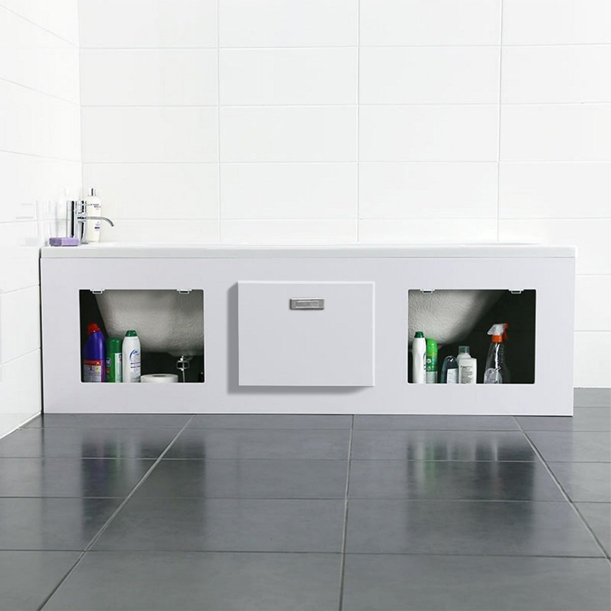 1800mm PVC Bath Panel With Removable Magnetic Door Gloss White
