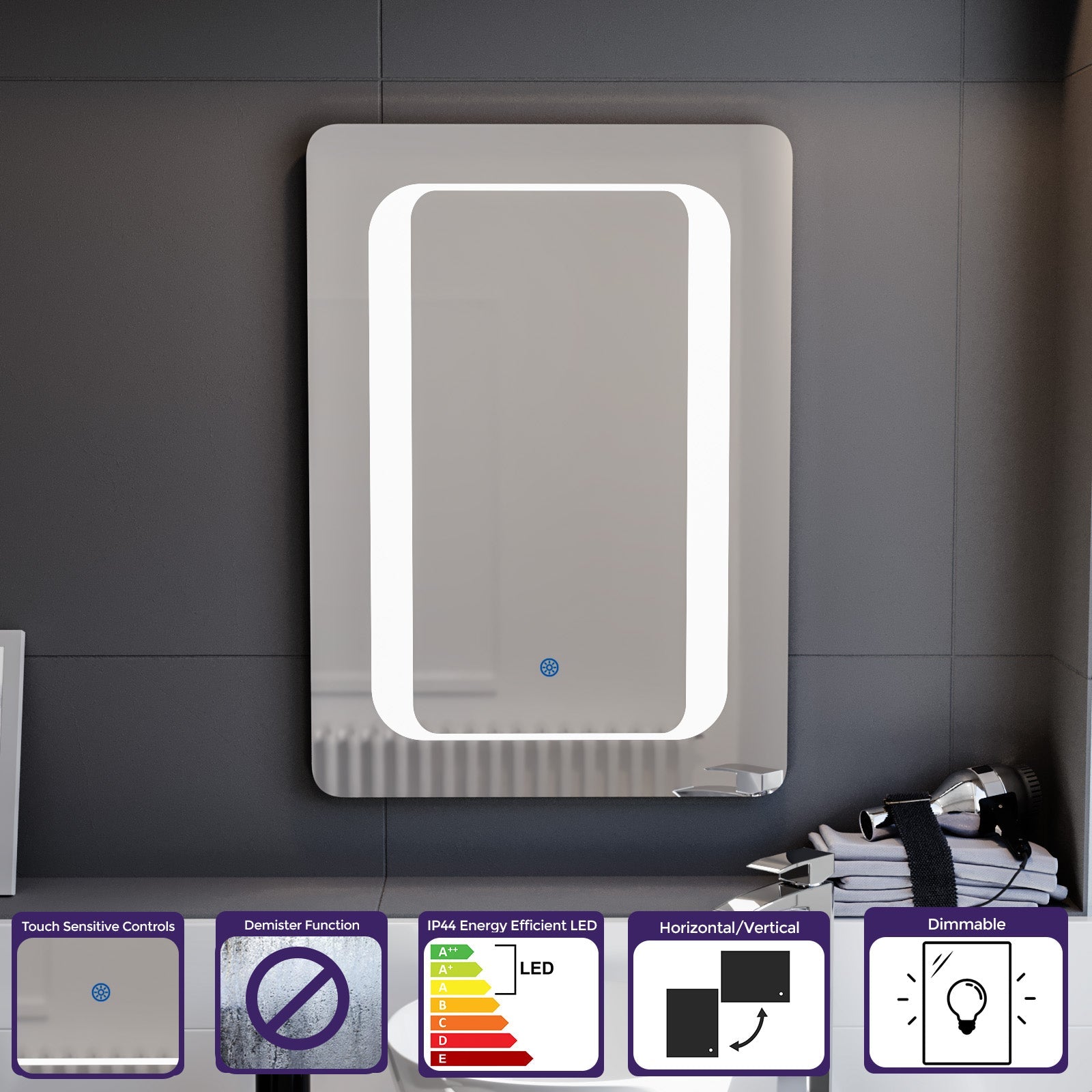 Mia Illuminated LED Bathroom Mirror with Anti Fog and Touch Switch