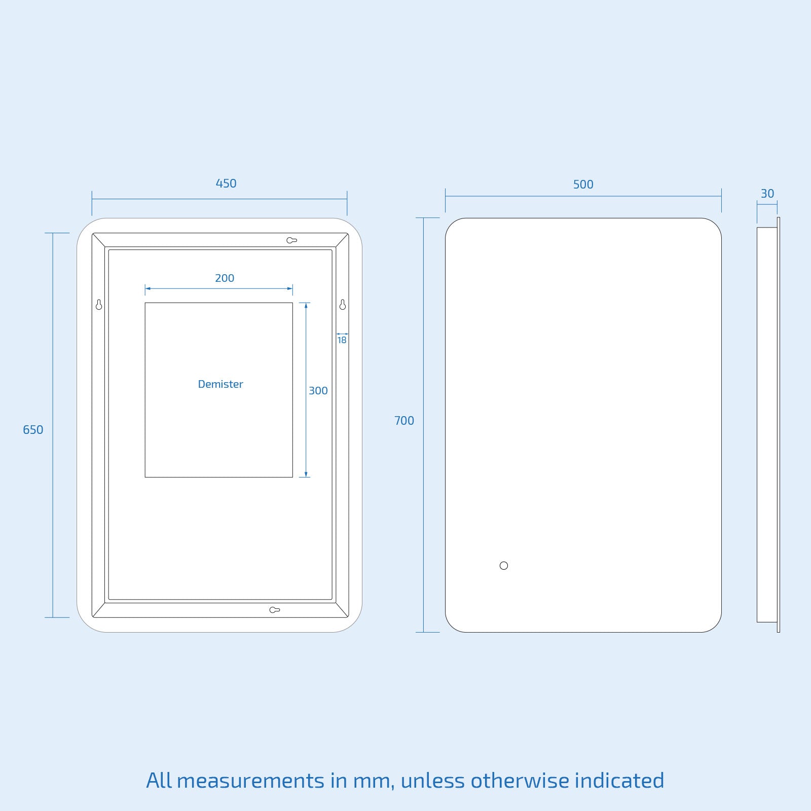 Lawerence  LED Illuminated Rectangular Demister Mirror 500 X 700mm