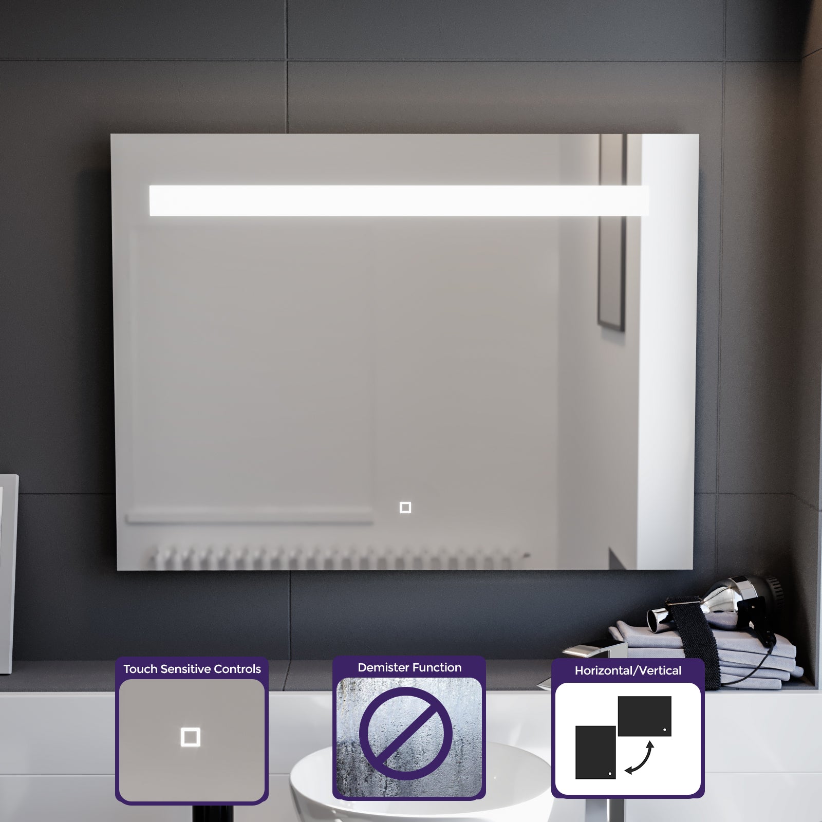 Lawerence Bar LED 800mm x 600mm Straight Corner Bathroom Mirror