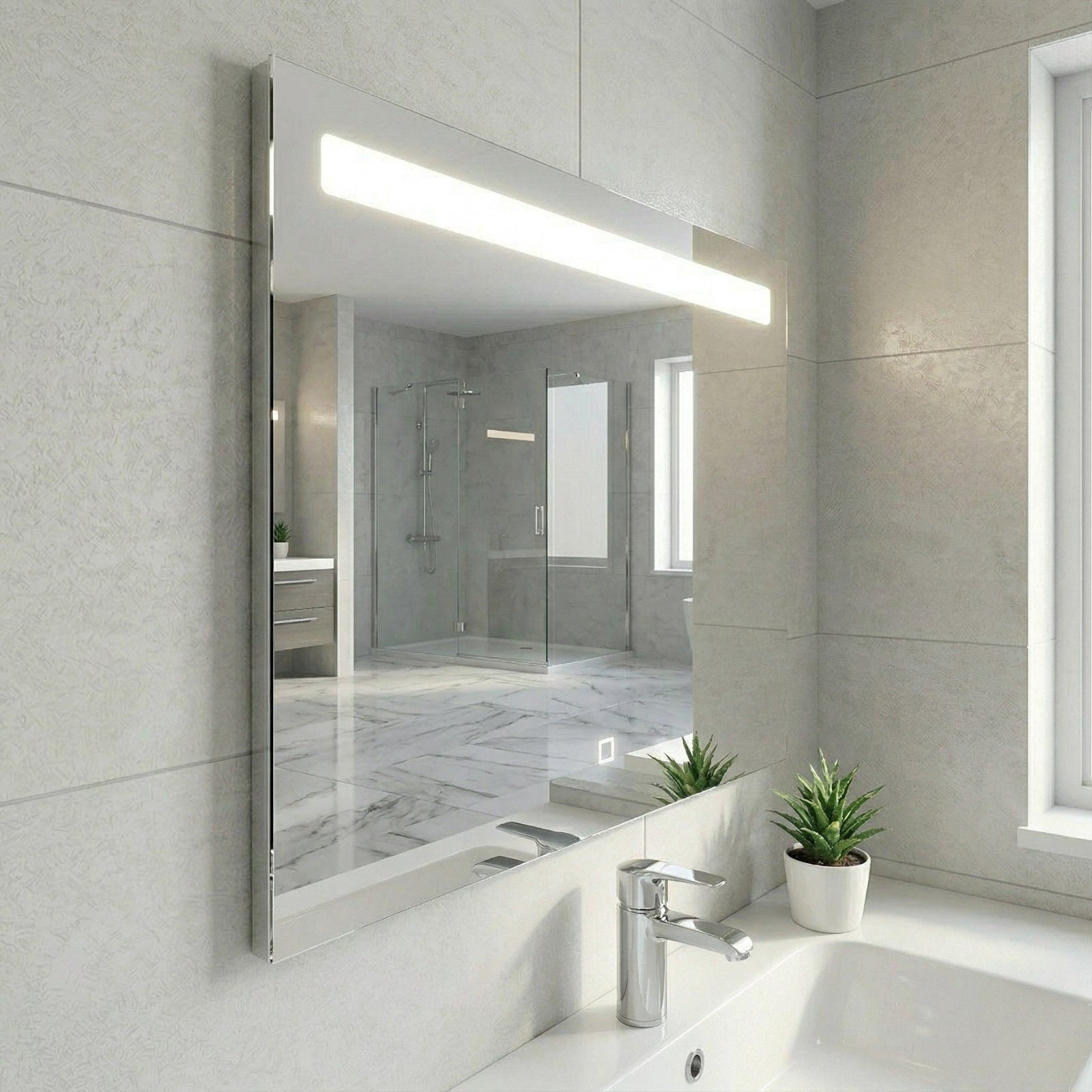 Lawerence Premium 800mm x 600mm LED Bar Rectangle Bathroom Mirror Straight Corner