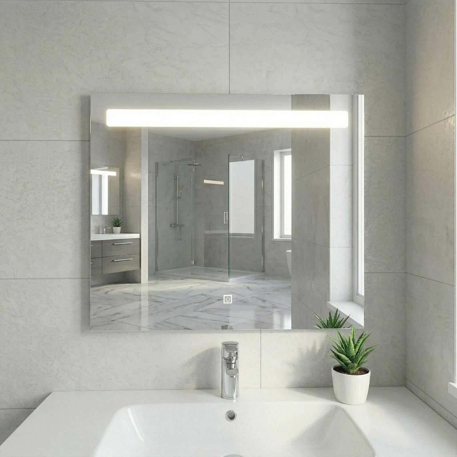 Lawerence Premium 800mm x 600mm LED Bar Rectangle Bathroom Mirror Straight Corner