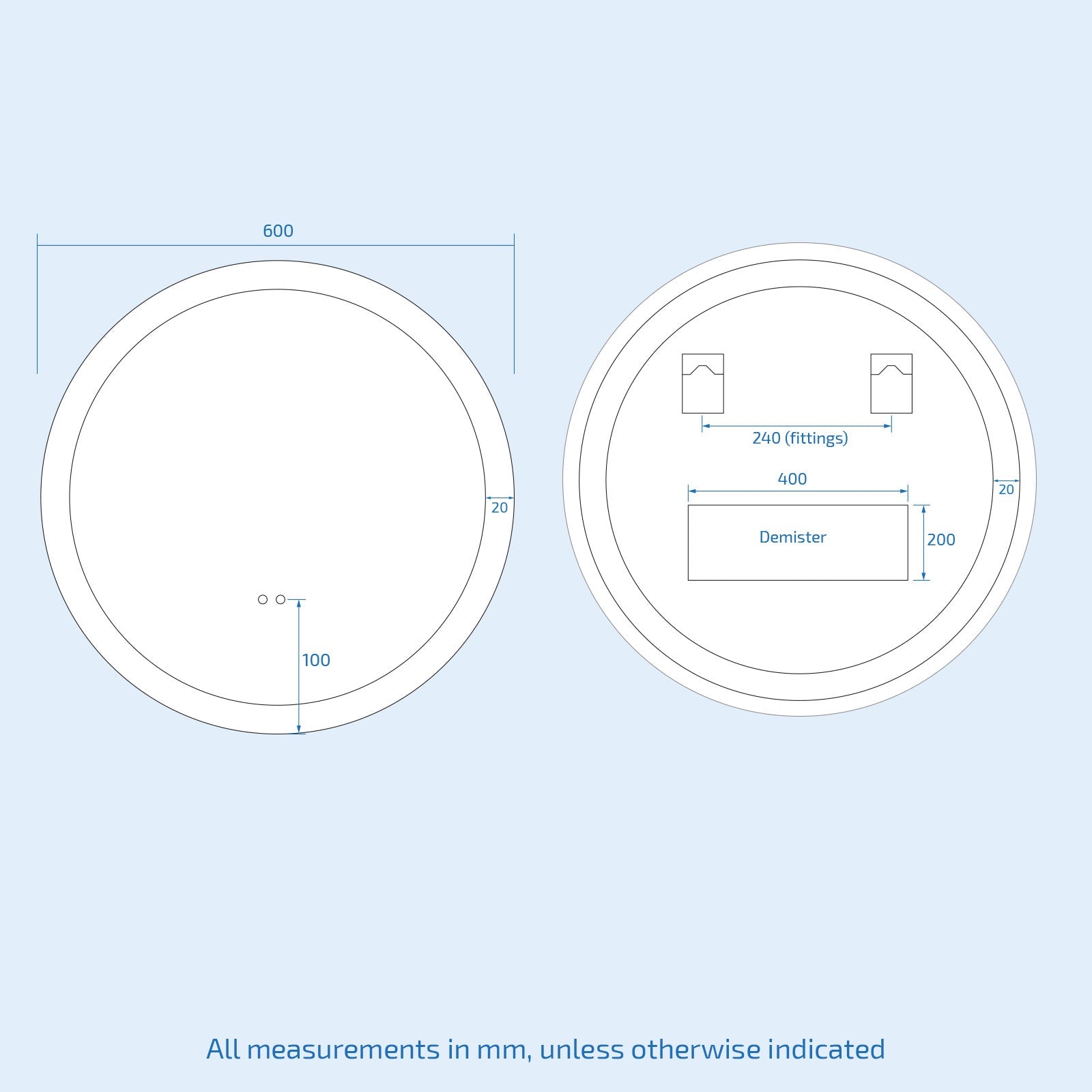 Lawerence Round Motion Sensor Bathroom LED Mirror Demister Anti-fog 600mm