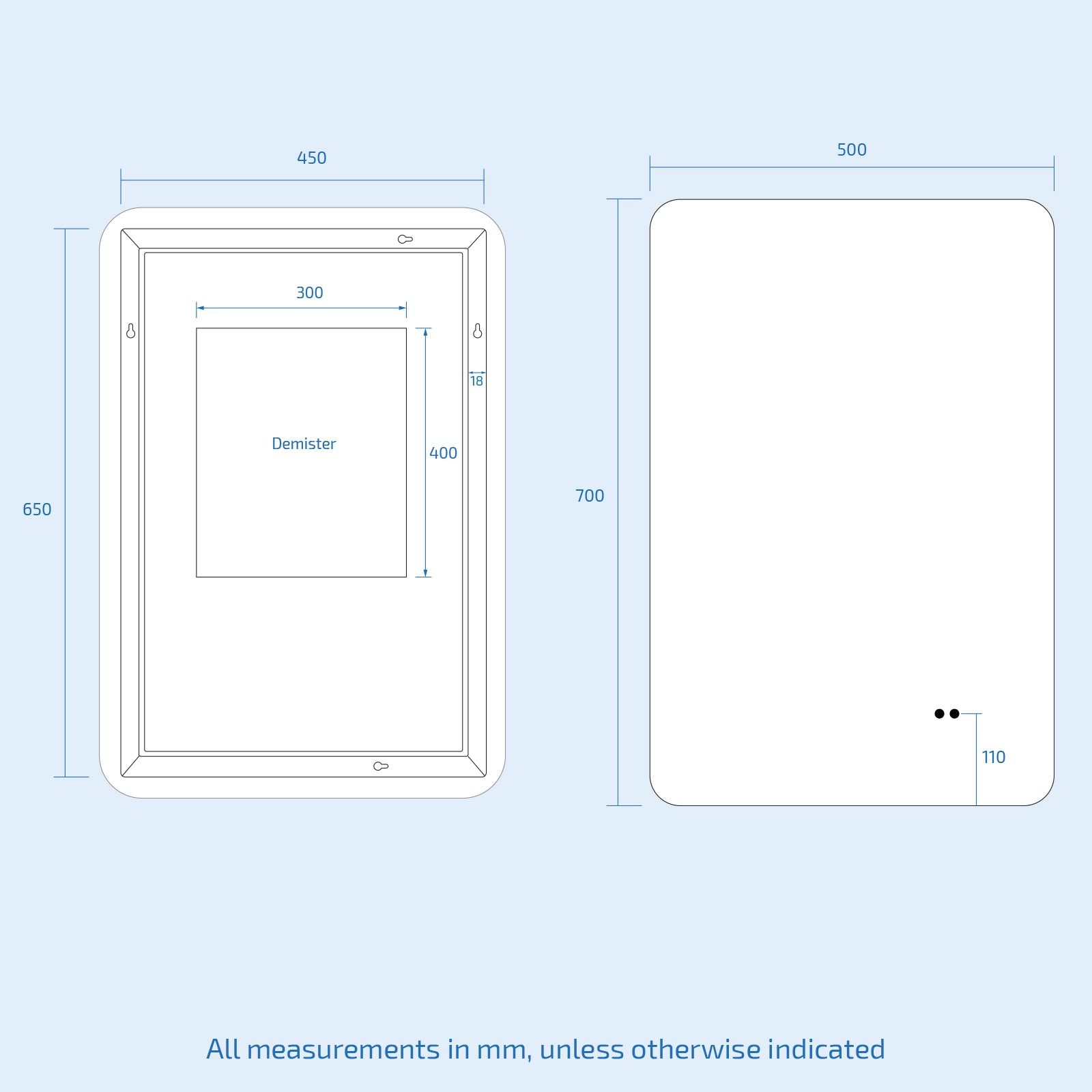 Motion Sensor Bathroom LED Mirror Shaver Socket Demister 500 x 700mm
