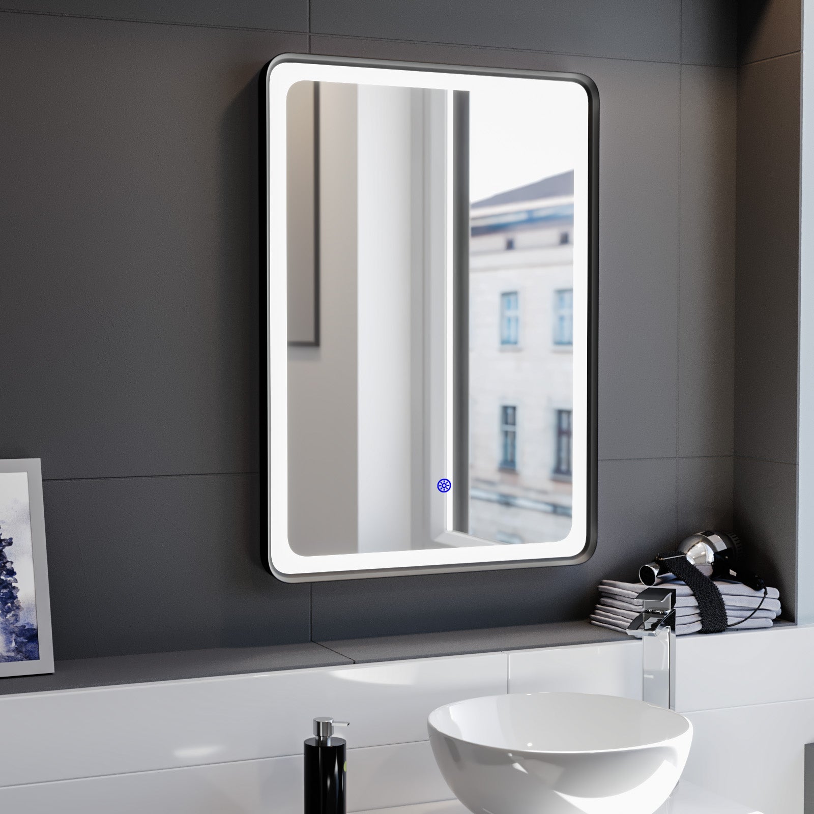 Herley Touch Sensor Bathroom LED Mirror Demister 500x700mm Matte Black