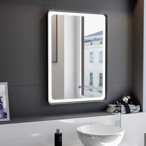 Herley Touch Sensor Bathroom LED Mirror Demister 500x700mm Matte Black