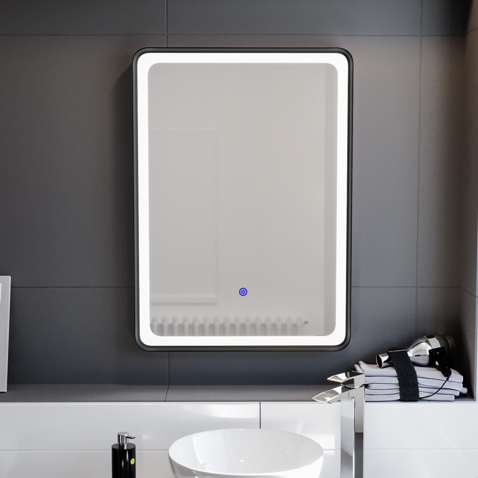 Herley Touch Sensor Bathroom LED Mirror Demister 500x700mm Matte Black