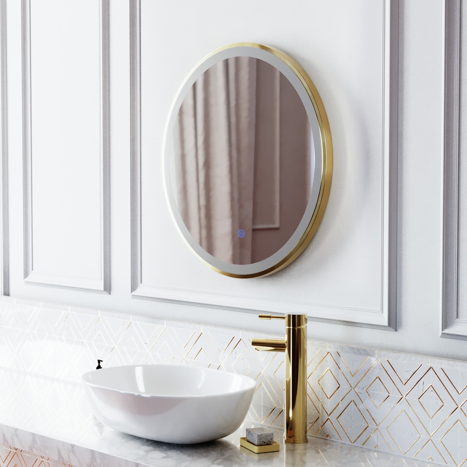Kilsby Touch Sensor Bathroom LED Mirror Demister 600mm Brushed Brass