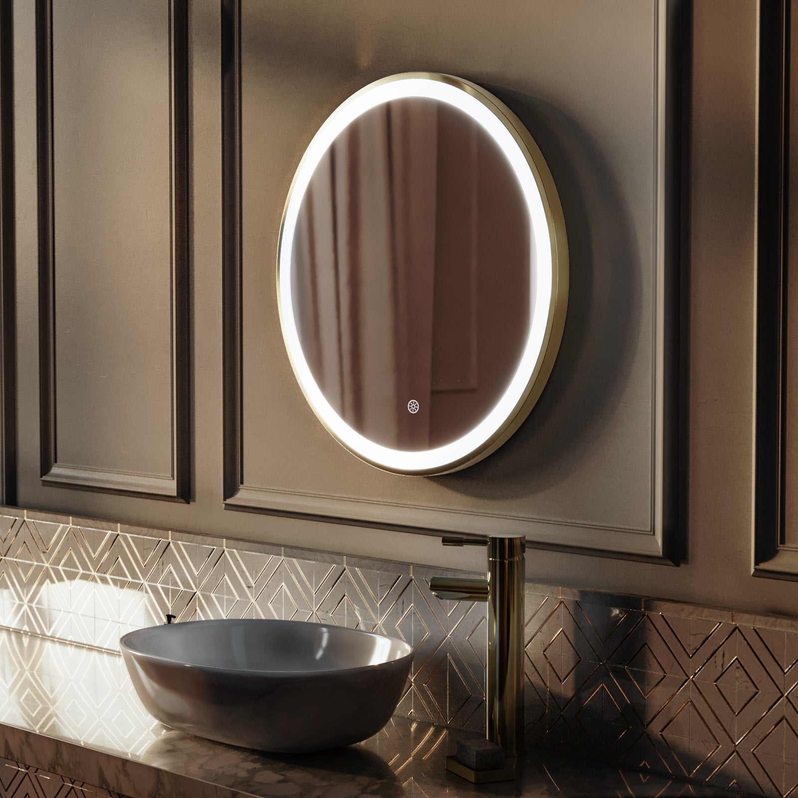 Kilsby Touch Sensor Bathroom LED Mirror Demister 600mm Brushed Brass