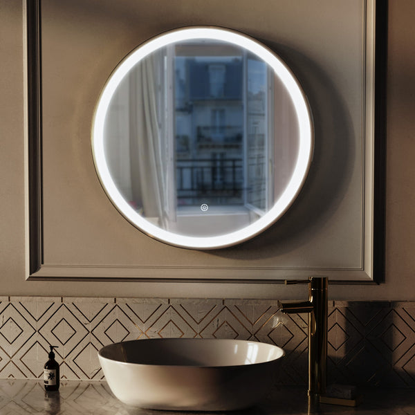 Kilsby 600mm Brushed Brass Round LED Mirror Touch Sensor Demister Bathroom