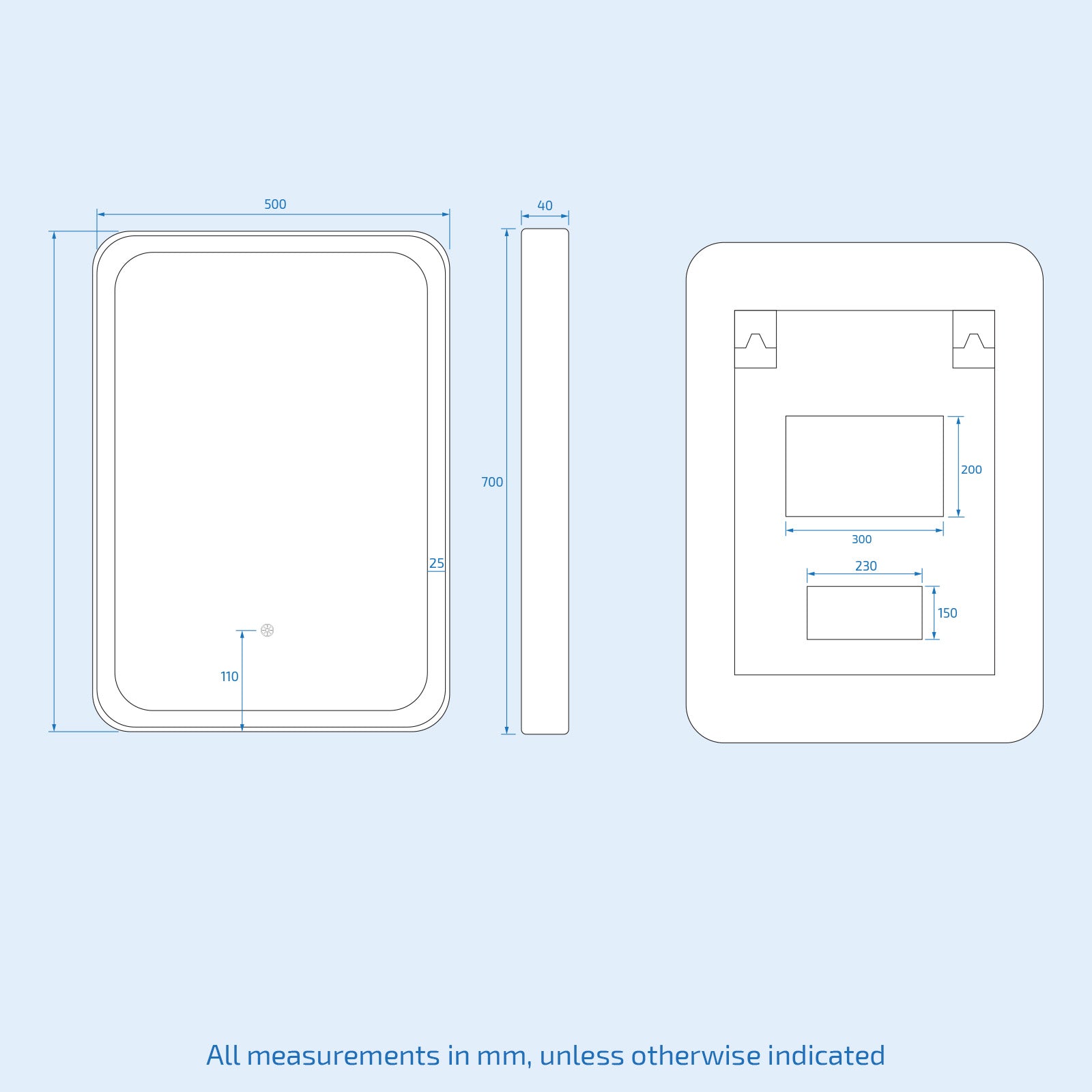 Herley Bathroom LED Mirror Demister Touch Sensor 500 x 700mm Brushed Brass