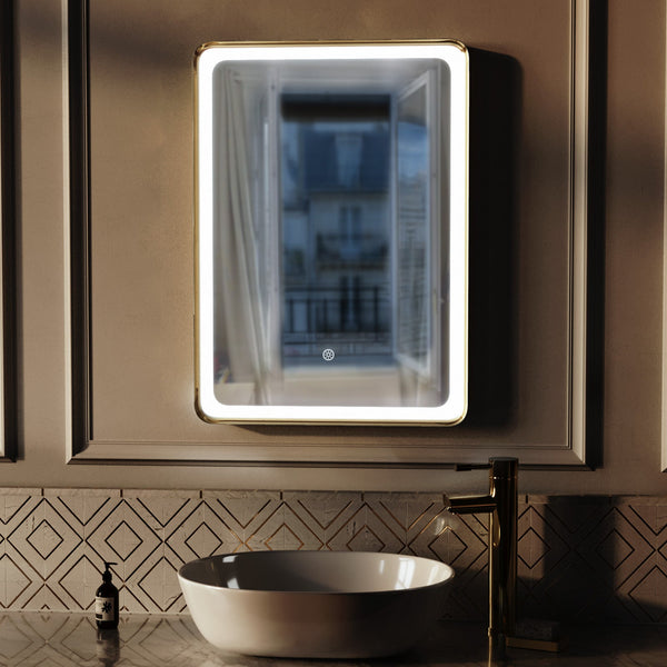 Herley 500mm W x 700mm H Brushed Brass Rectangular LED Mirror Demister Touch Sensor Bathroom