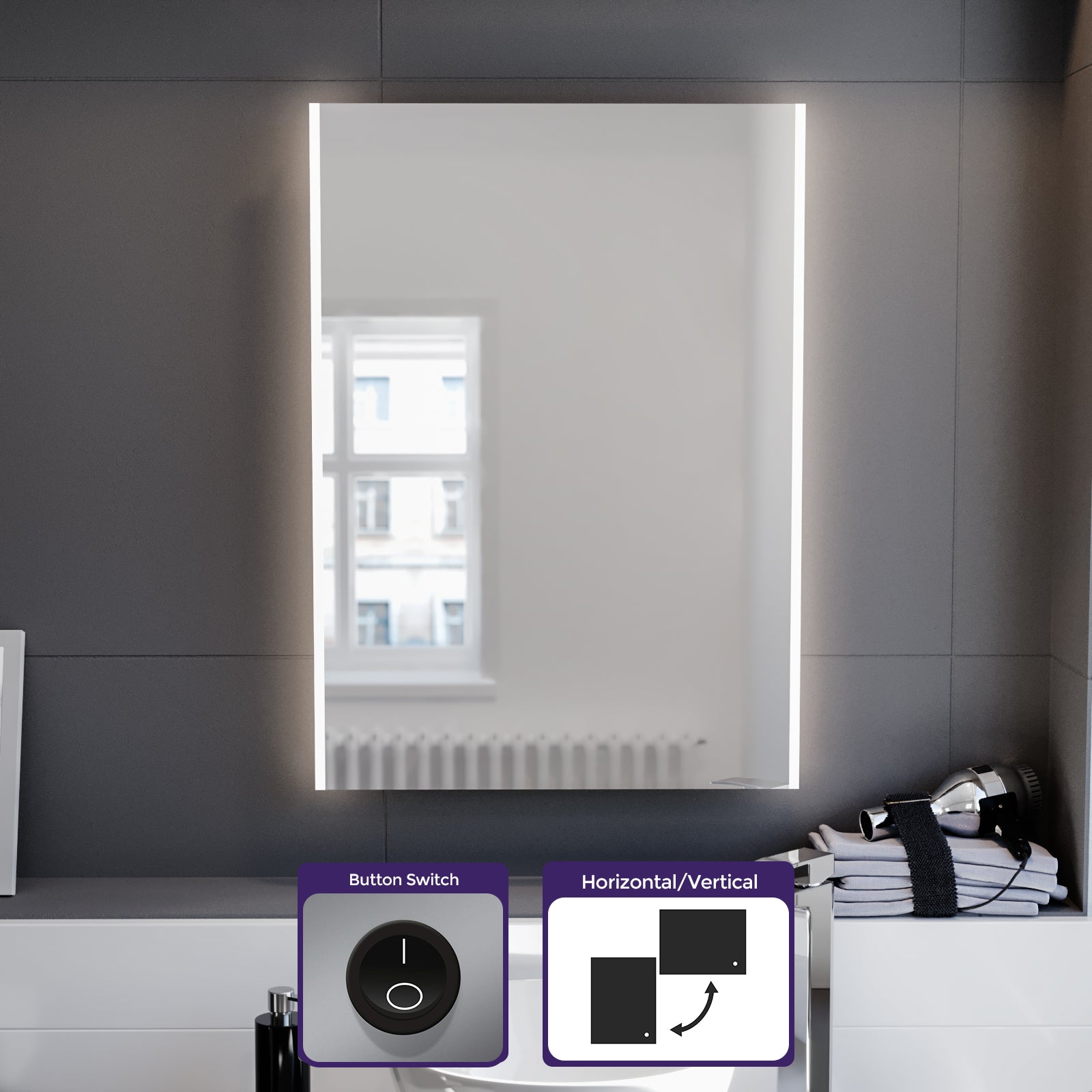 Large Battery Operated LED Backlit Illuminated Bathroom Mirror