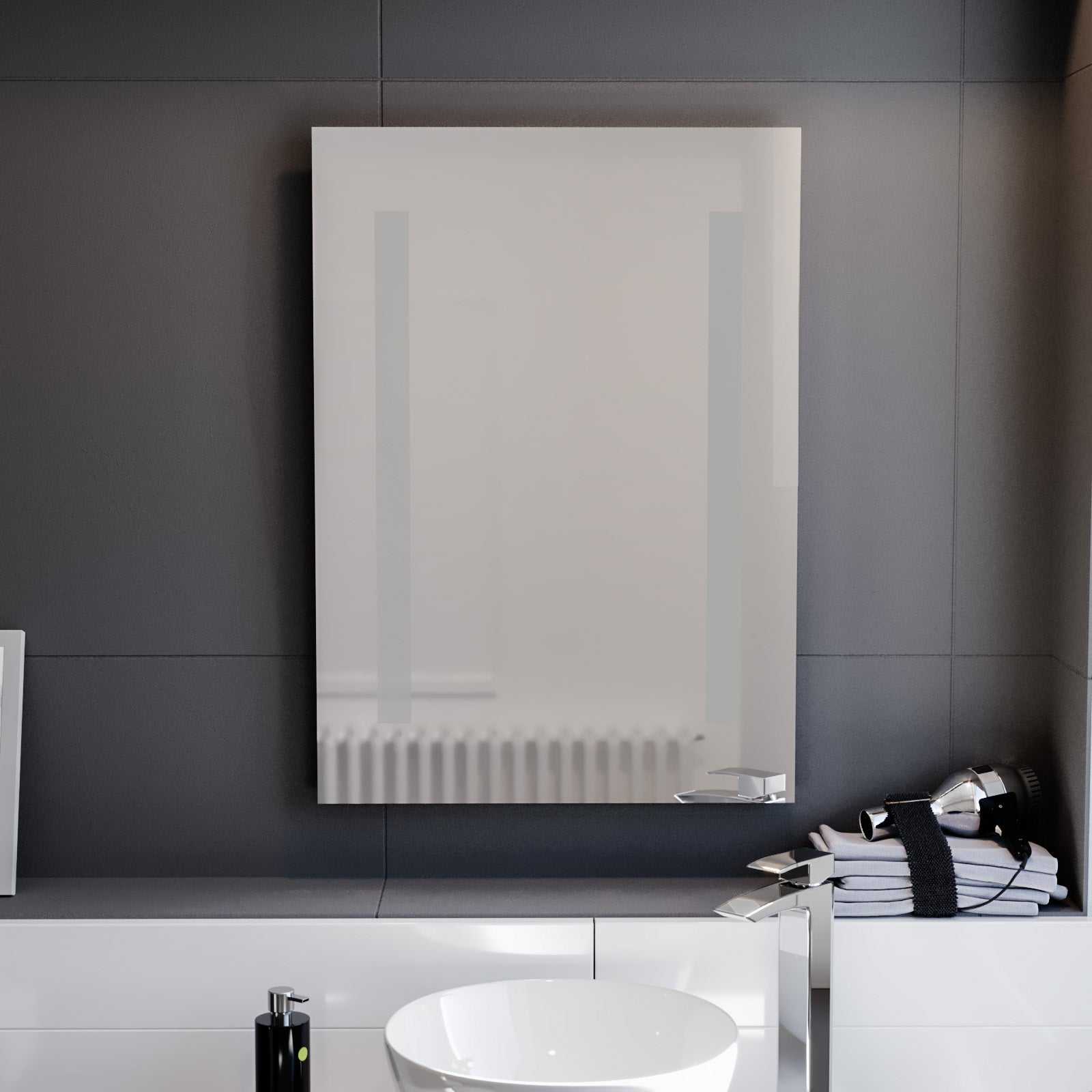 Lawerence Bathroom LED Mirror with Battery Powered Button Switch 500 x 700mm