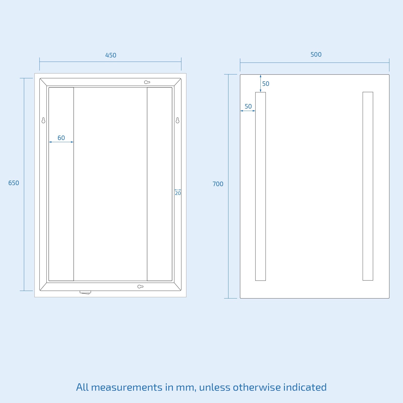 Lawerence Bathroom LED Mirror with Battery Powered Button Switch 500 x 700mm
