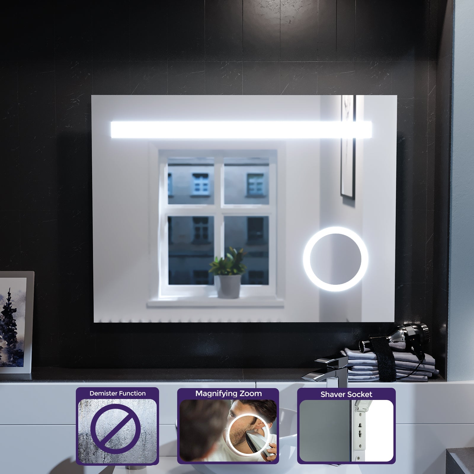 Lawerence Rectangle Illuminated LED 800mm x 600mm Bathroom Mirror Demister