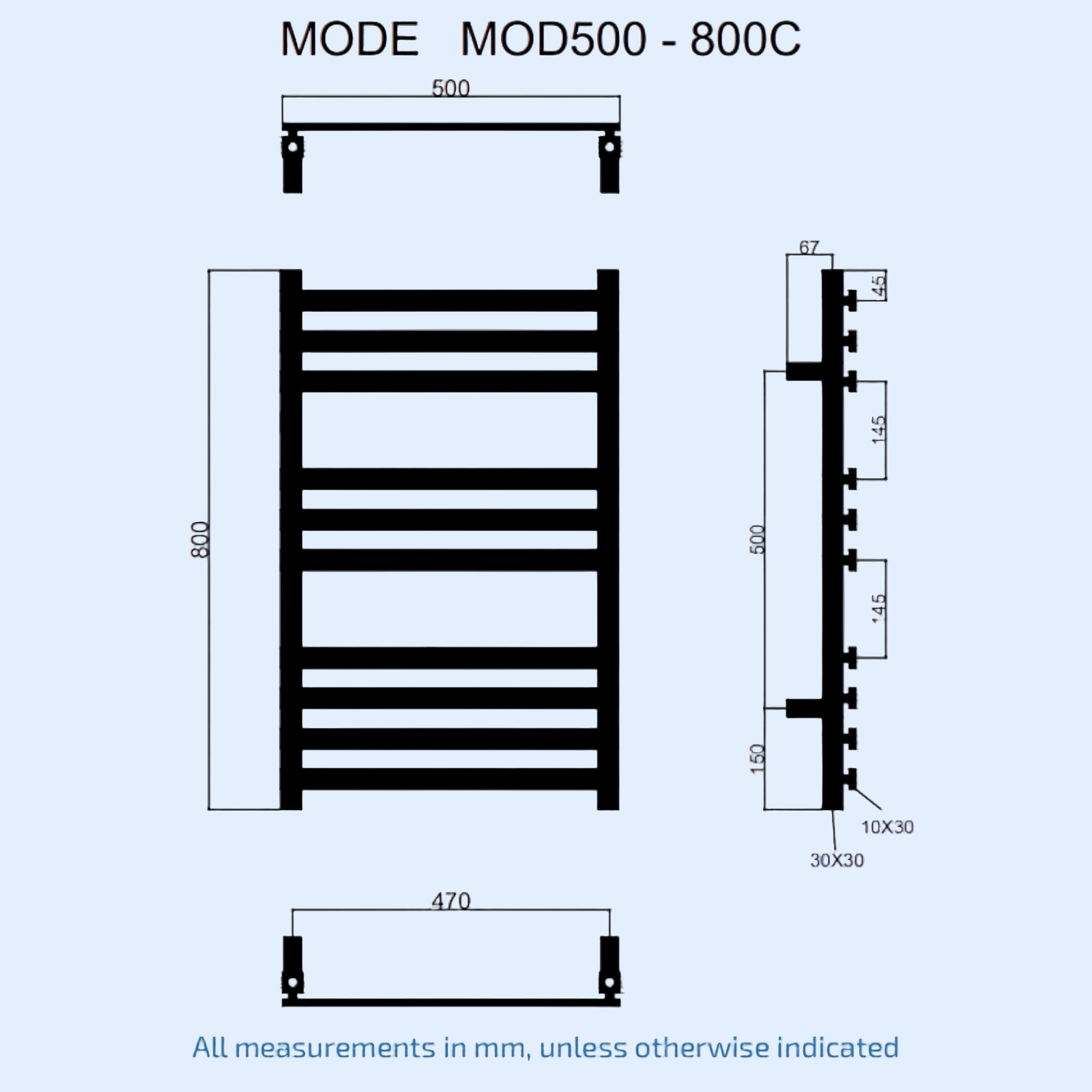 Kartell Mode Design Radiator 800mm H x 500mm W Chrome Vertical Designer Towel Rail - MOD500-800C