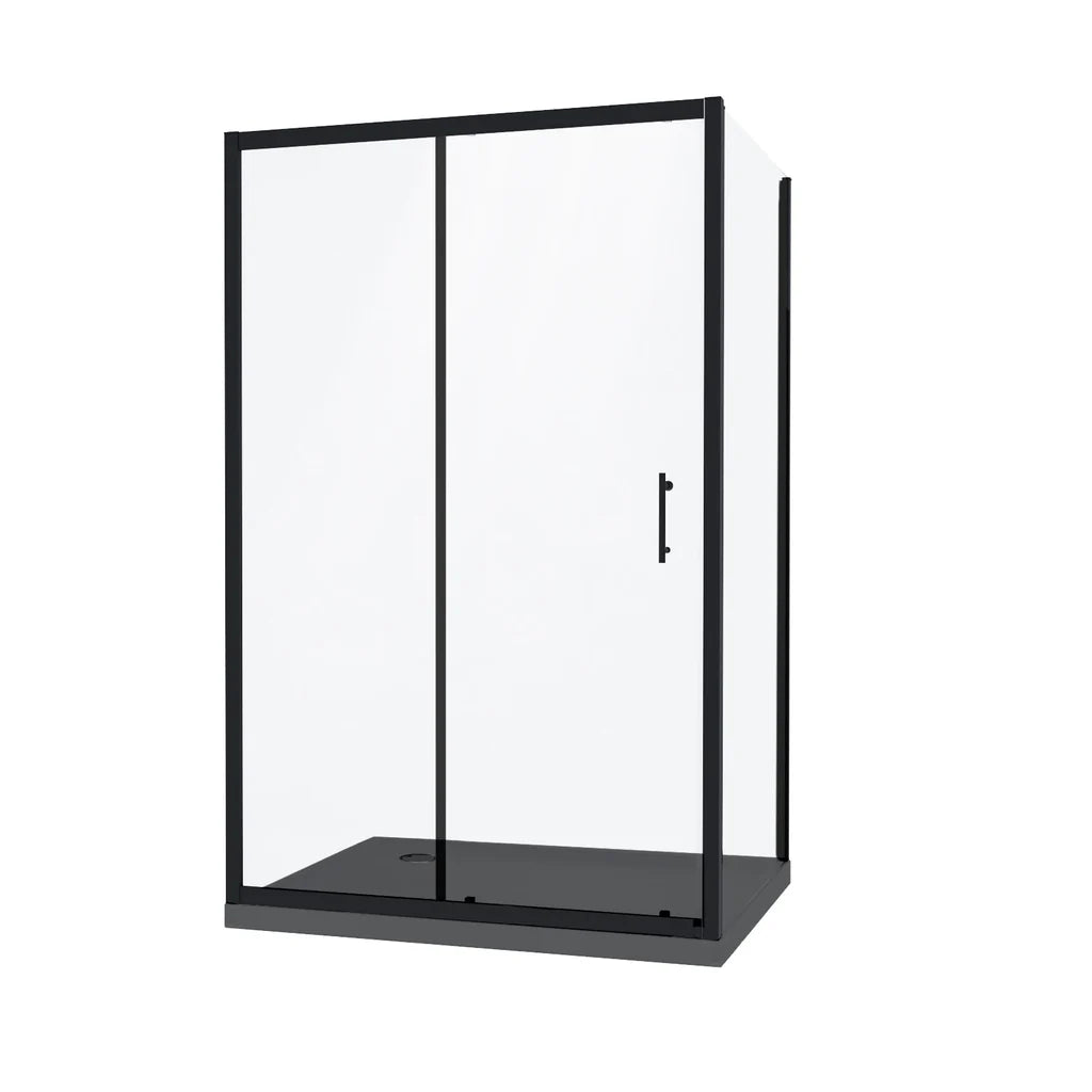 Magna Matte Black Framed Sliding Door Enclosure with Slate Grey Shower Tray -Front Image