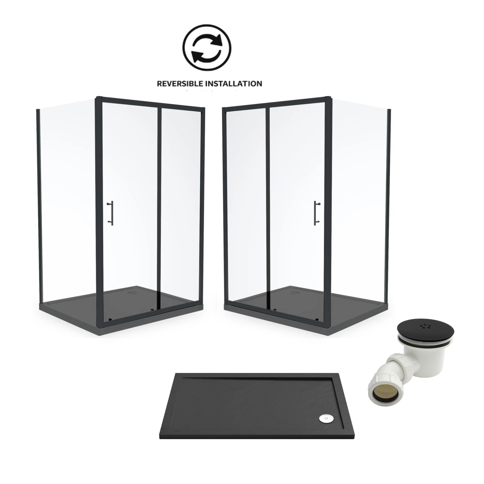 Magna Matte Black Framed Sliding Door Enclosure with Slate Grey Shower Tray -Front Image