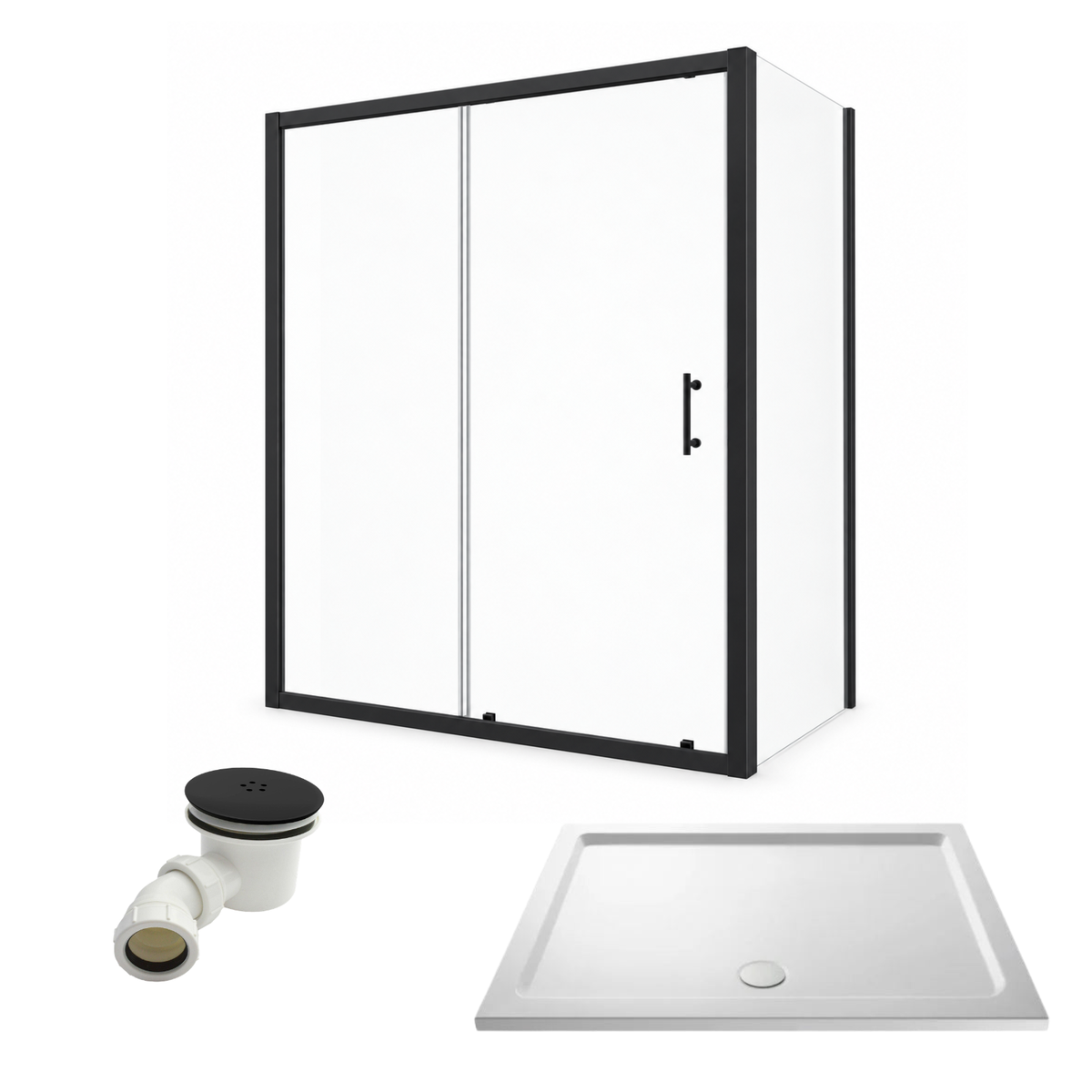 Sliding Shower Door Enclosure Matt Black #Tray Options_Low Profile Tray # hover