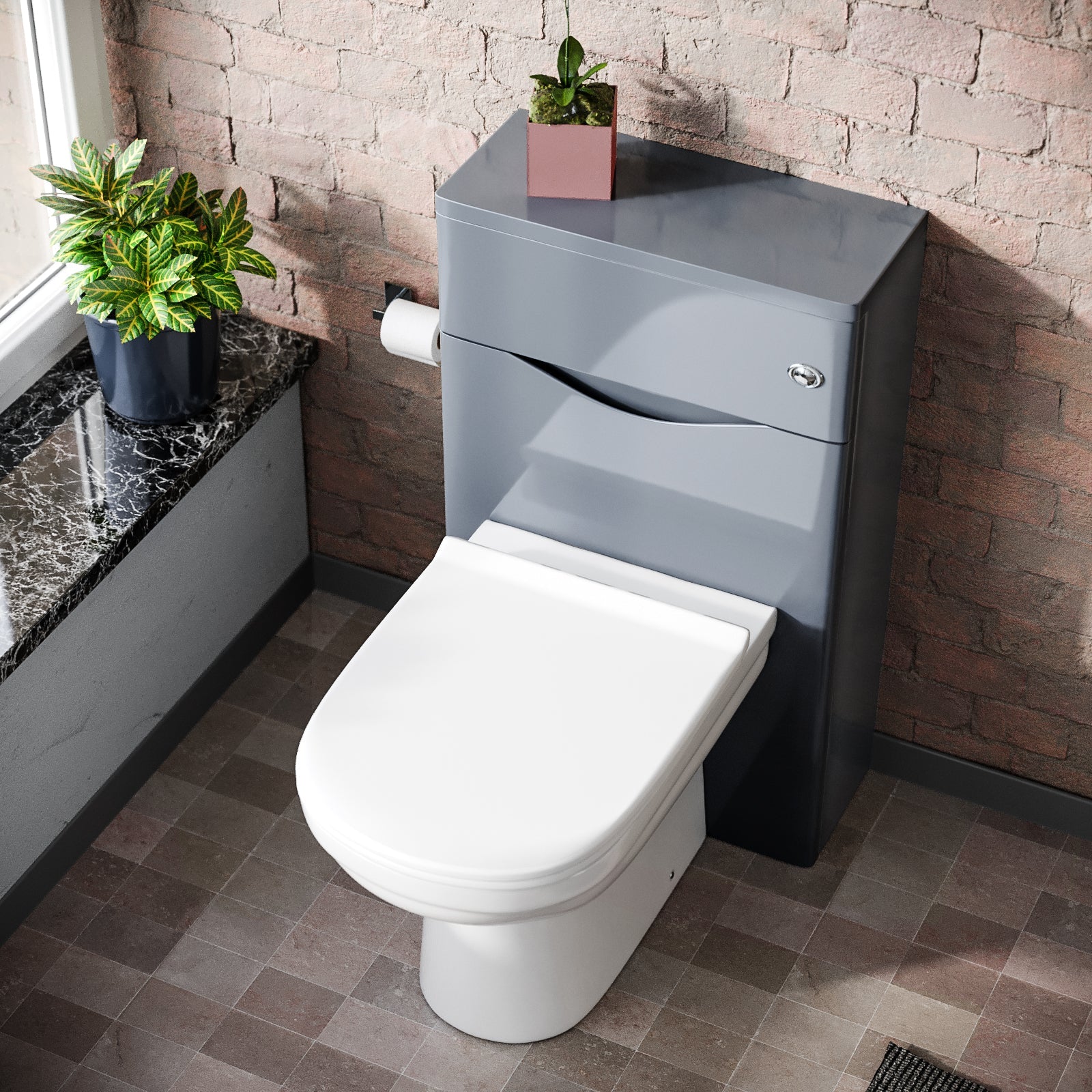 Merton Grey Modern Back To Wall Toilet Pan and WC Unit Soft Close Seat