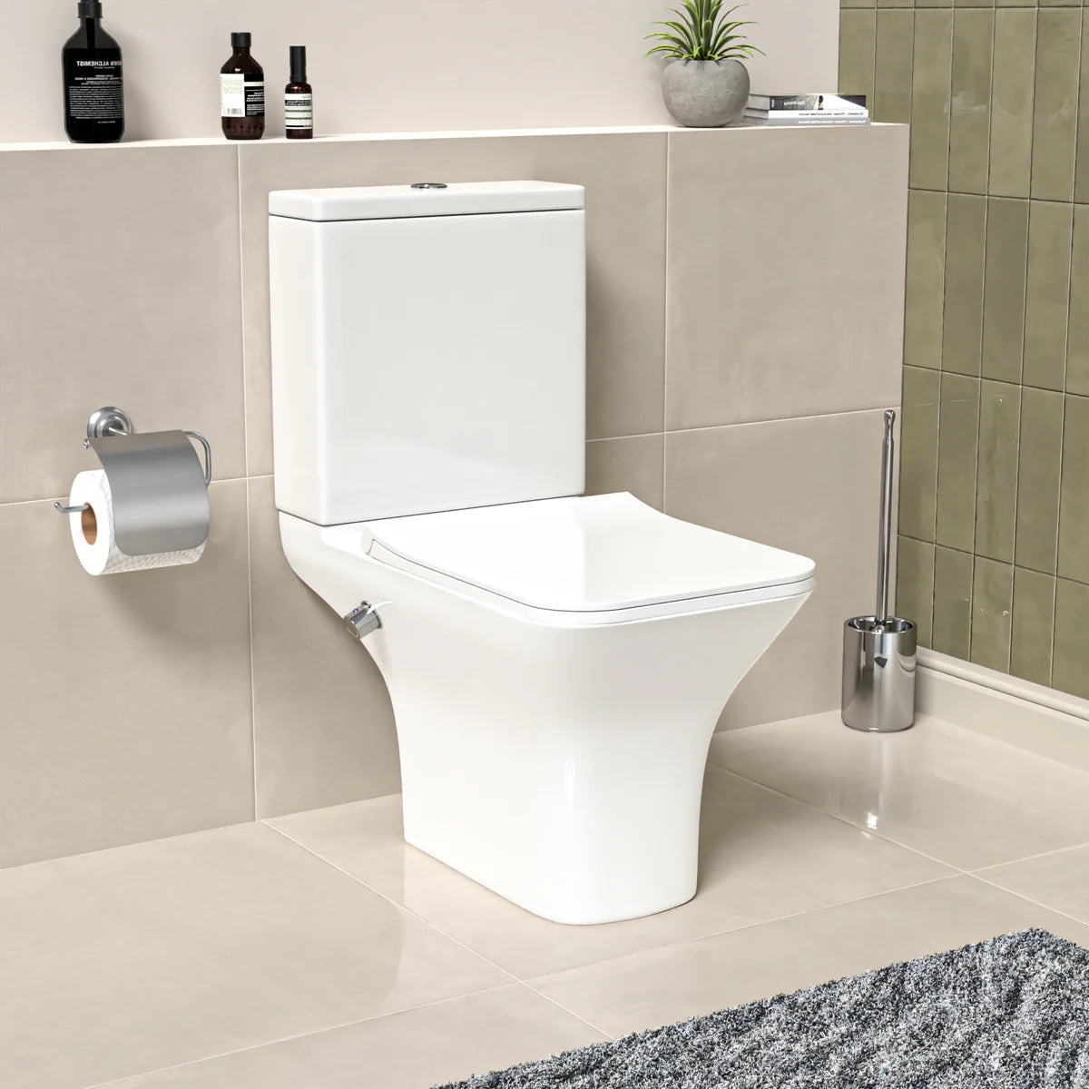Square Tornado Close Coupled Toilet Pan with Integrated Hot Cold Bidet