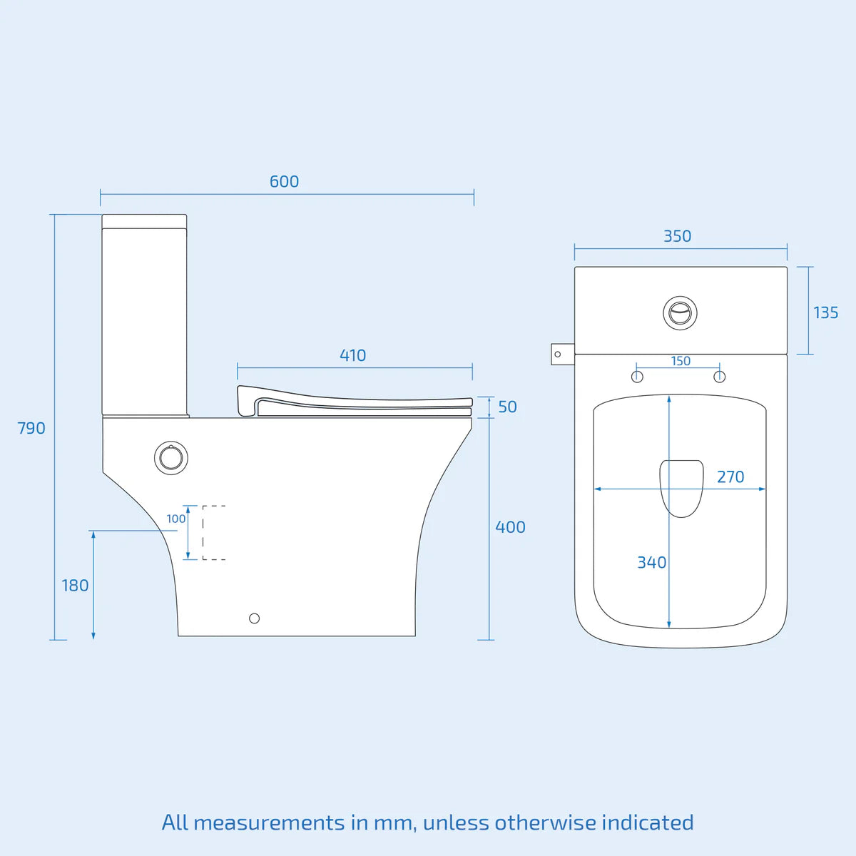 Square Tornado Close Coupled Toilet Pan with Integrated Hot Cold Bidet