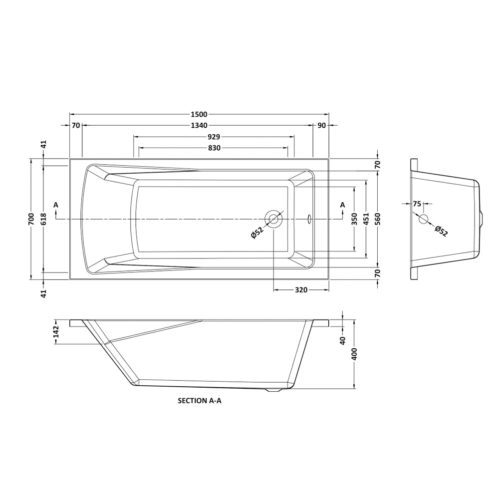 Barnby Square Single Ended Bath Acrylic