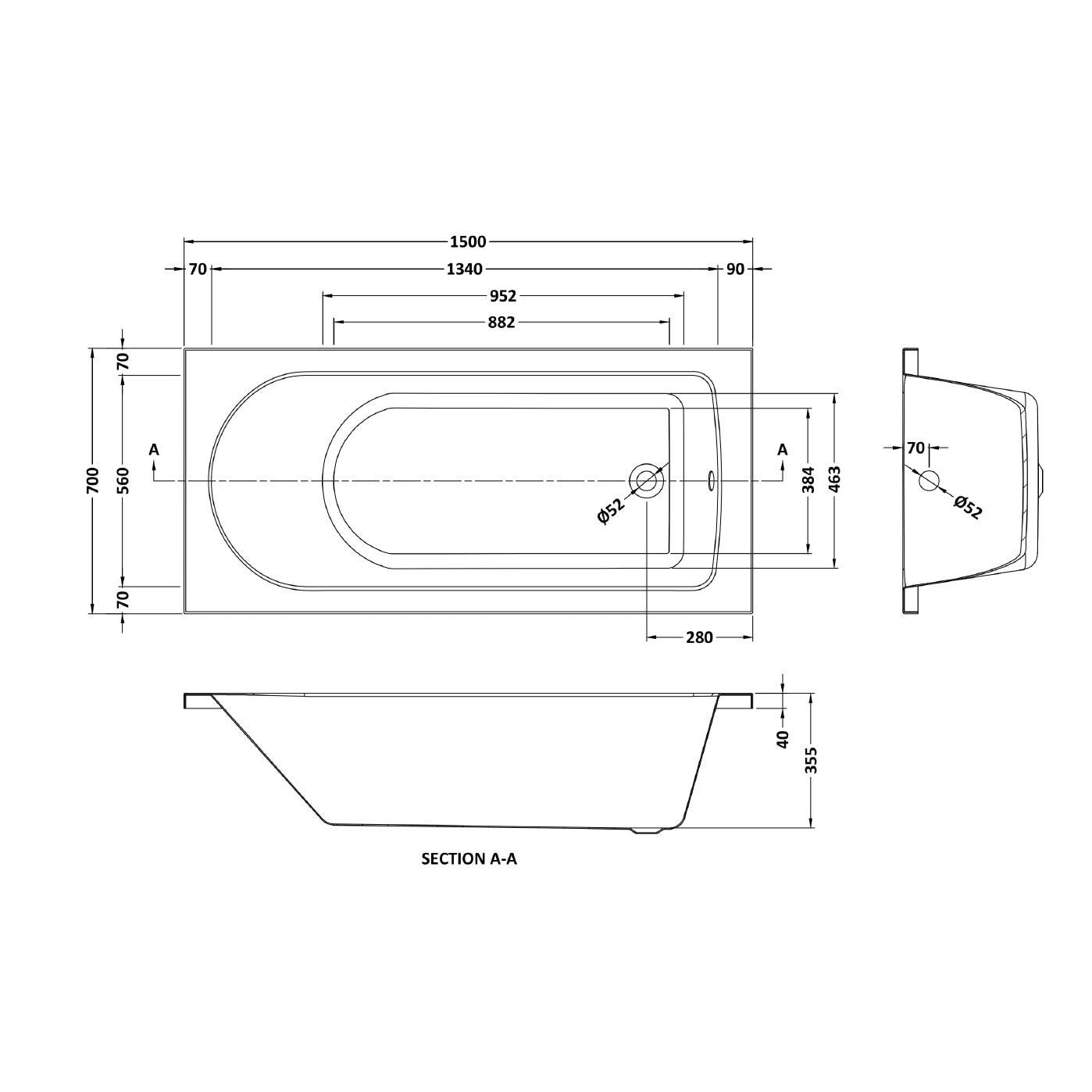 Barnby Round Single Ended Bath Acrylic