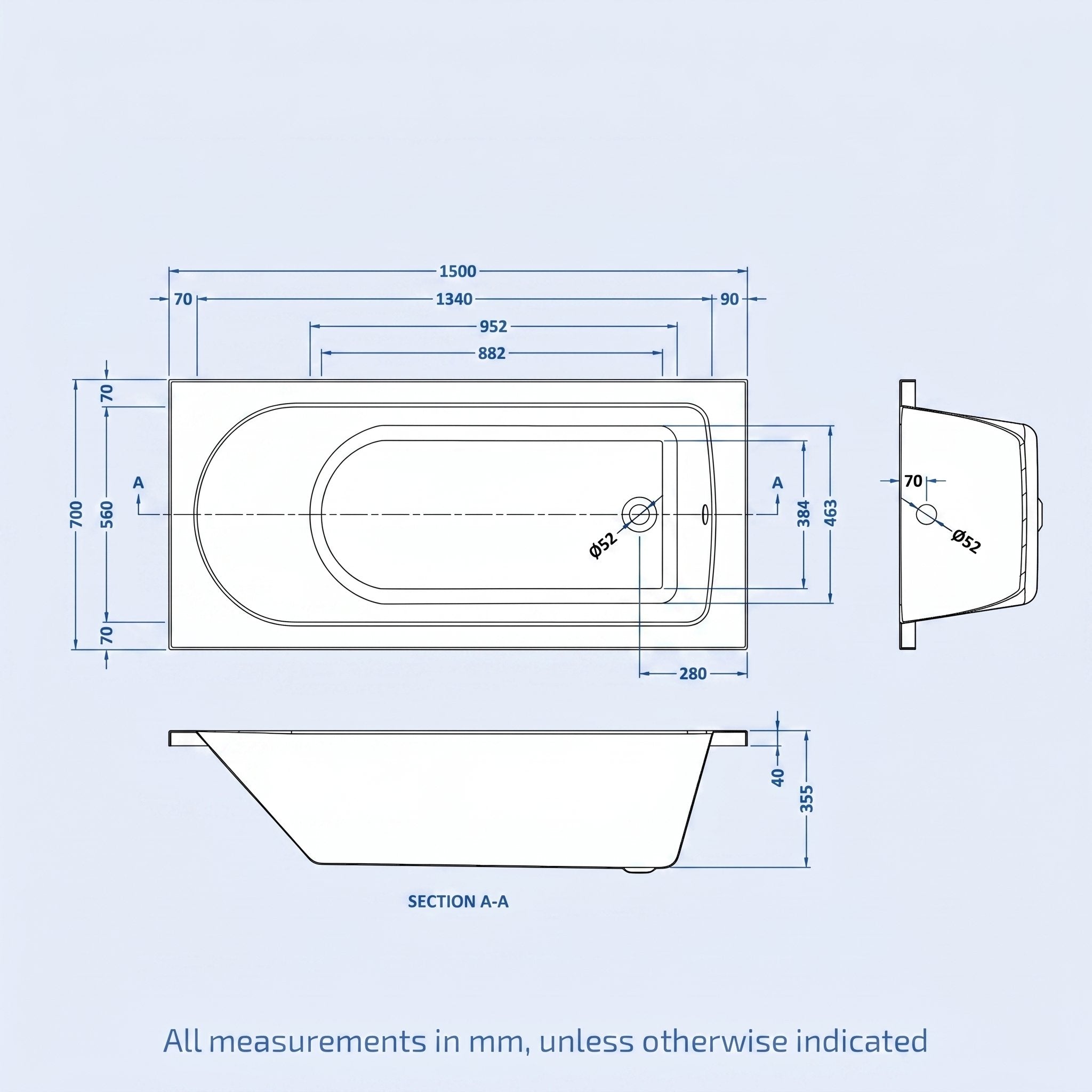 Barnby Round Single Ended Bath Acrylic
