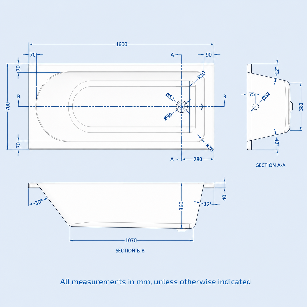 Ellen 550mm White Basin Vanity Cabinet With WC, BTW Toilet, 1600 mm Bath & Front Panel