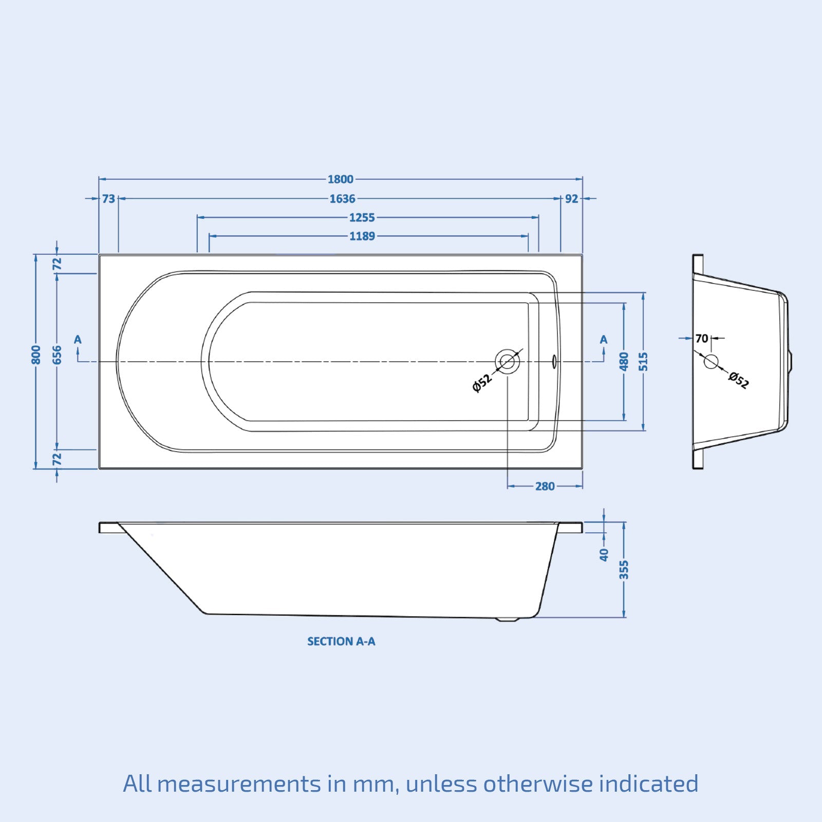 Barnby Round Single Ended Bath Acrylic