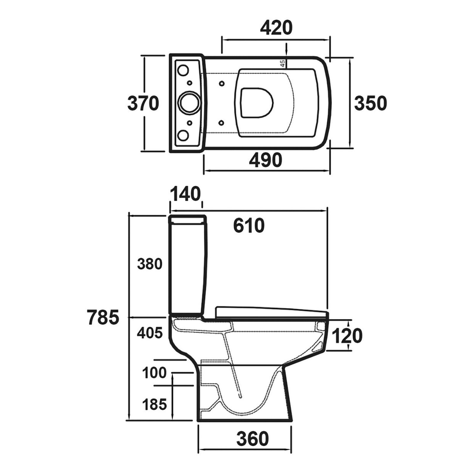 Legend Modern Square Close Coupled Toilet Bathroom WC Pan, Toilet Seat & Cistern