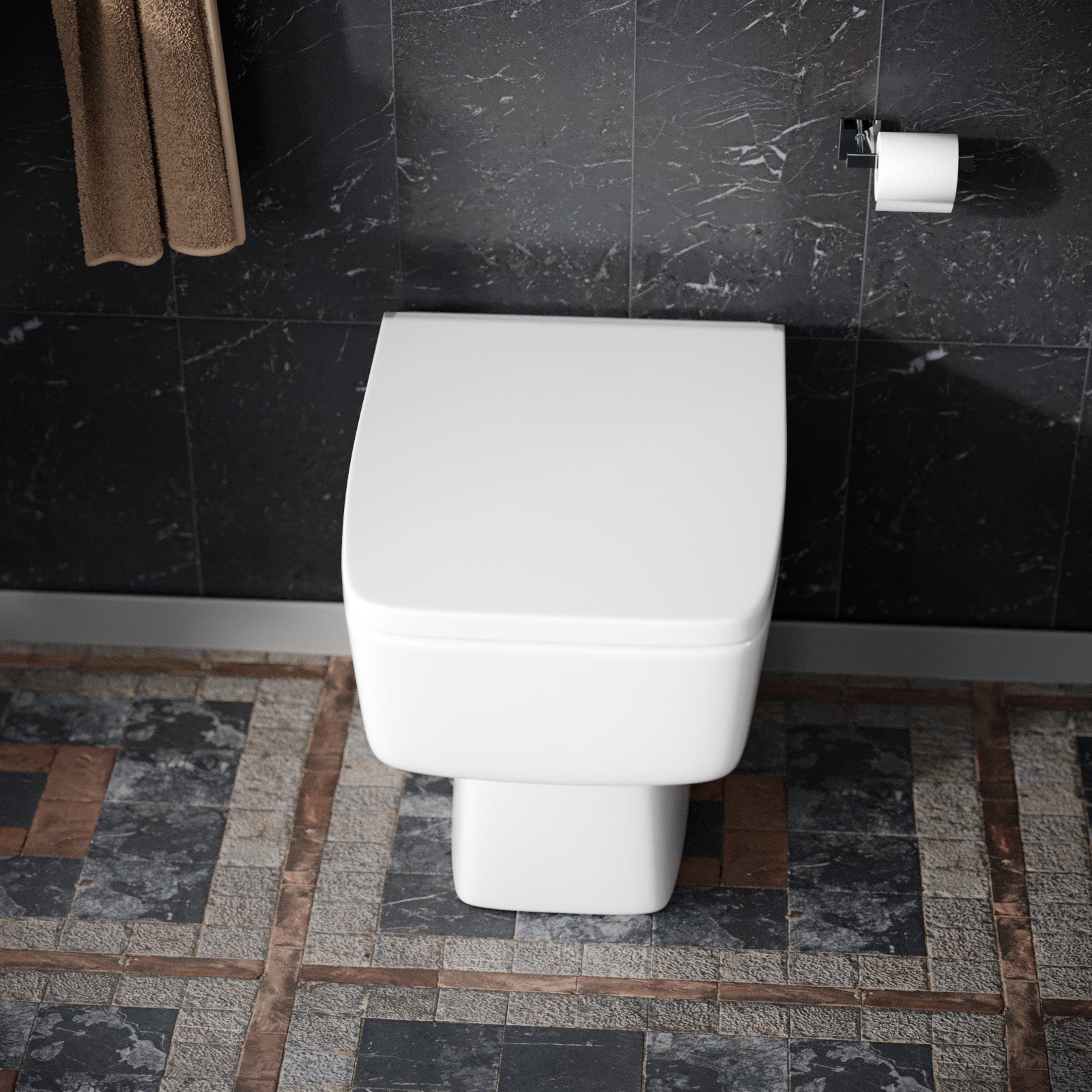 Bushbury Modern Square 350mm Back to Wall Toilet and Soft Close Seat White